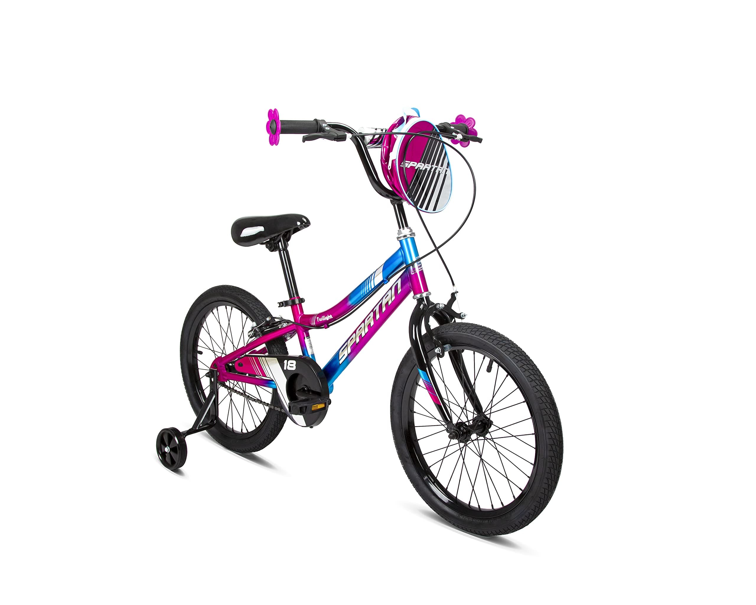 Spartan Chrome Sparkle Girls Bicycle with Training Wheels – Chrome Pink Finish, Steel Frame, Adjustable Seat & Handlebar, Rear Mudguard – First Bike for Kid's – Stylish Sparkle Design