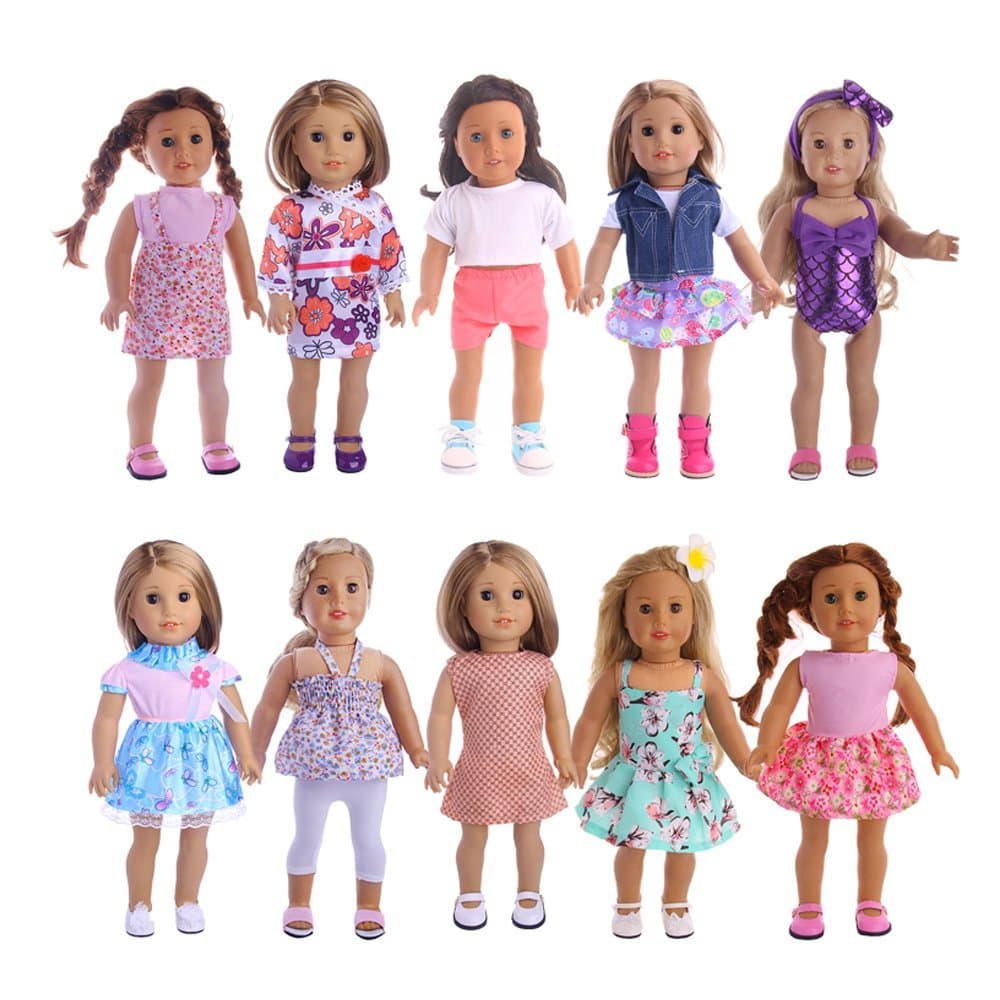Luckdoll 10PCS Different Unique Styles Outfits for American Girl Doll Other 18 inch Doll My Life Doll