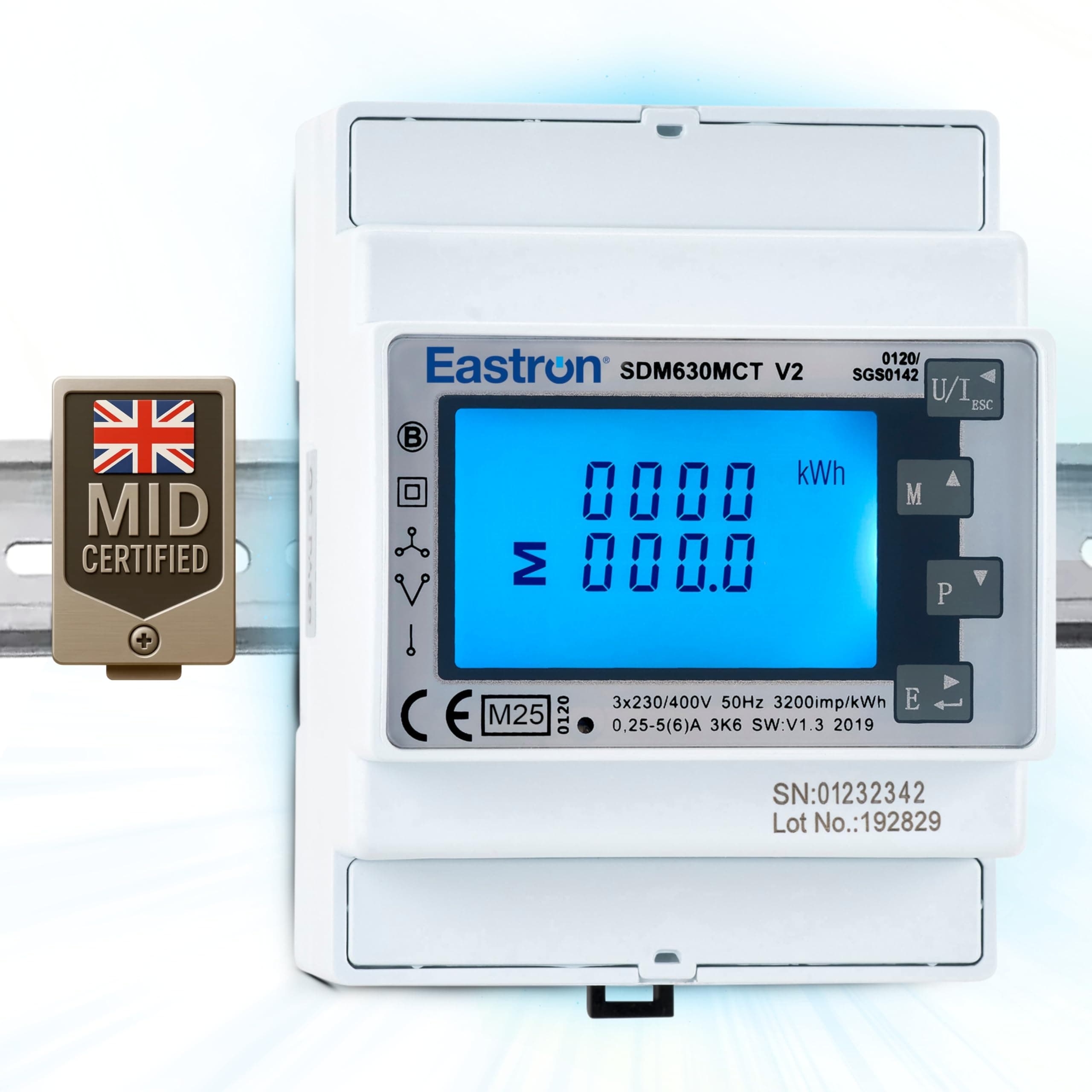 Eastron CT Operated Din Rail Three Phase MID Energy Meter and Solar Power Monitor - 3P4W/3P3W/1P2W - Multi-Measure Solar Monitor - 2 Pulse outputs - 4 Module 72mm Wide (SDM630MCT-MODBUS-MID)