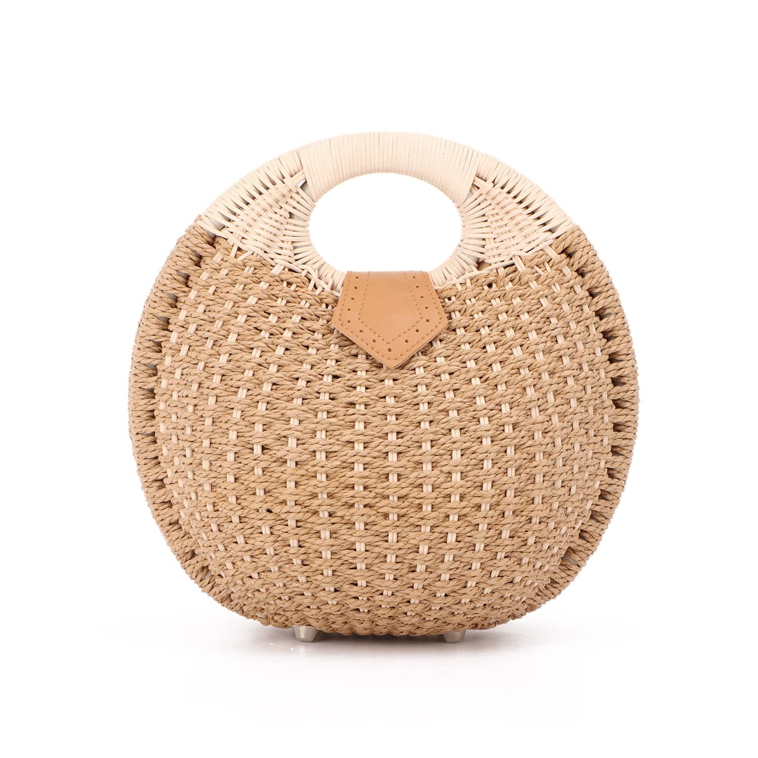Straw Purses for Women Summer Beach Rattan Tote Bag Round Handle Ring Handbag Retro Handmade Woven Shell Bag