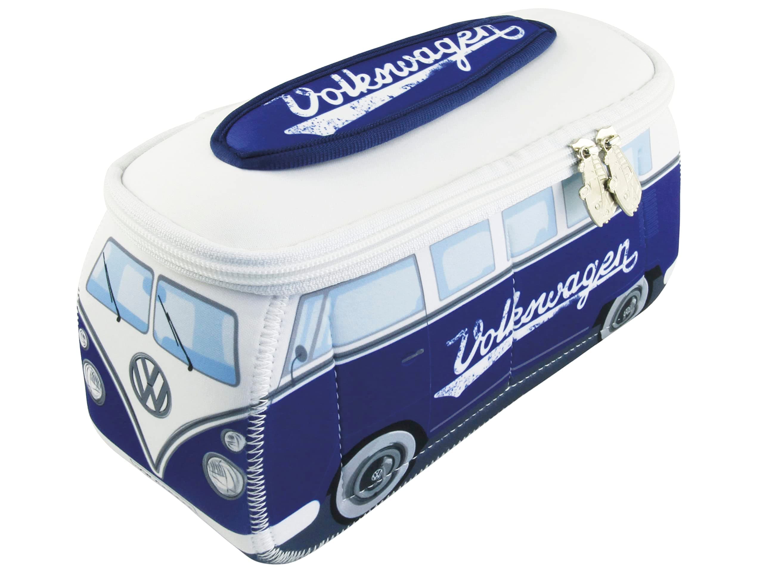 VW Collection - Volkswagen Neoprene Universal Makeup Cosmetics Toiletry Travel Pharmacy Bag in T1 Bus Design (Blue) (Small (9.1 x 4.3 x 3.1 inches))