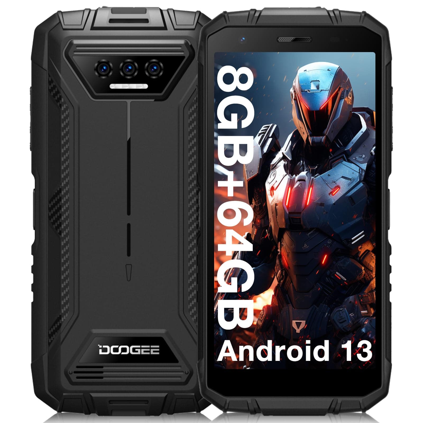 DOOGEE S41T Rugged Smartphone Unlocked 2024,6300mAh Battery,8GB+64GB,4G Dual Sim Rugged Phone,Android 13 Phone,13MP Camera,IP68 Waterproof Cell Phone,Face Unlock,NFC/T-Mobile,Black
