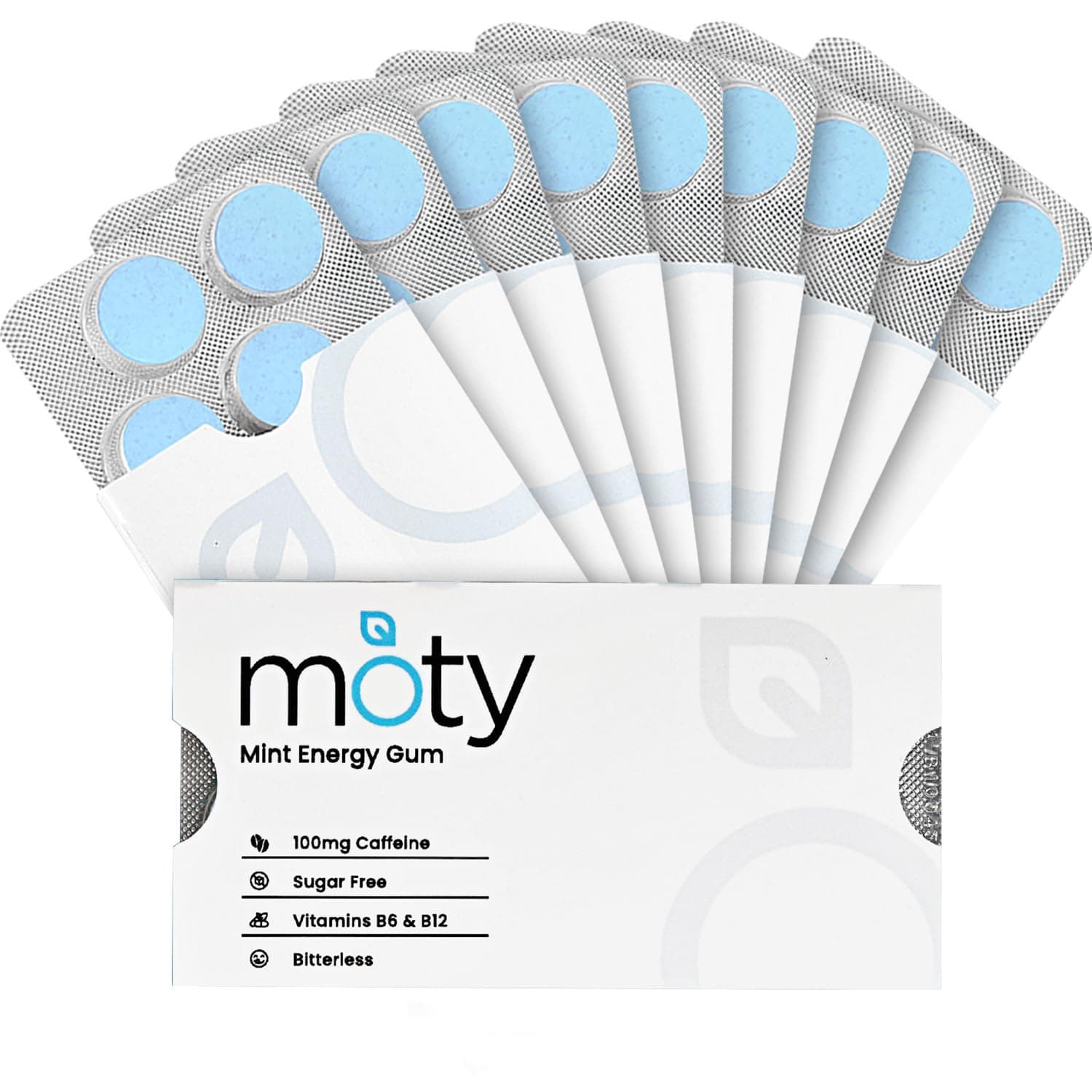 Pre Workout Energy Gum – Sugar Free with Xylitol, 100mg Caffeine per Piece, Vitamin B6 & B12 (10 Packs, 100 Count) – Designed for Workout, Focus Supplement, and Running – Minty Fresh Flavored