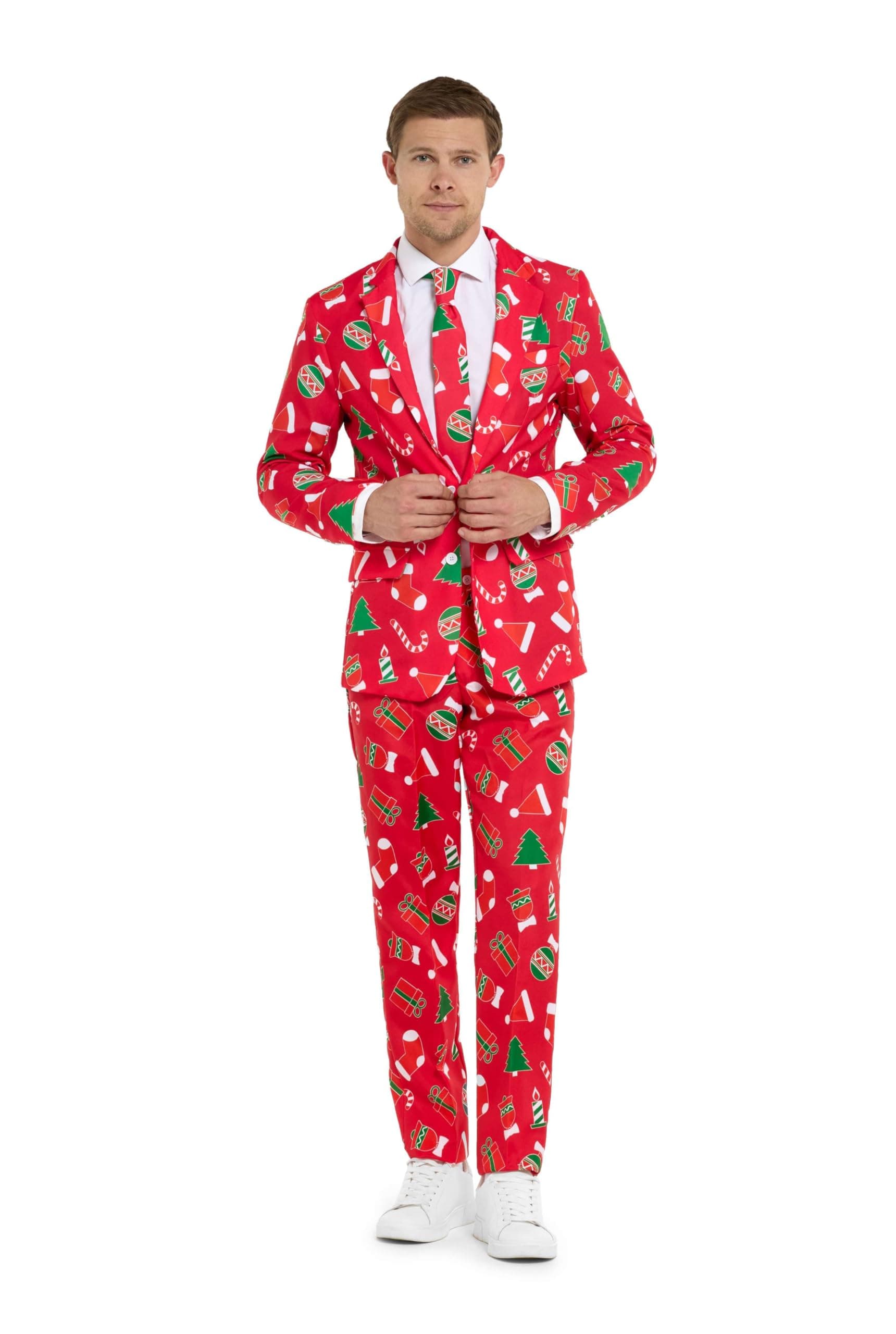 Men's Party Costumes - Christmas Theme Party Suits - Slim Fit - Includes Matching Blazer Jacket, Pants & Tie