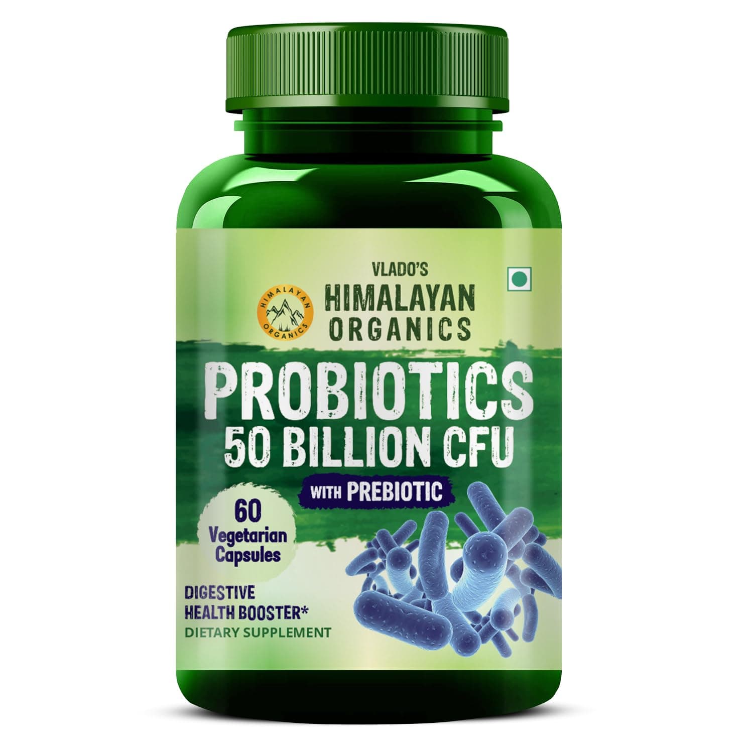 Vlado's Himalayan Organics Probiotics Supplement - 50 Billion CFU - 20 Strain + 150mg Prebiotic Supplement | Good For Digestive, Gut health, Immunity, For Bloating, Gas, Indigestion, IBS, IBD, Gut Health, | For Men And Women - 60 Vegetarian Capsules