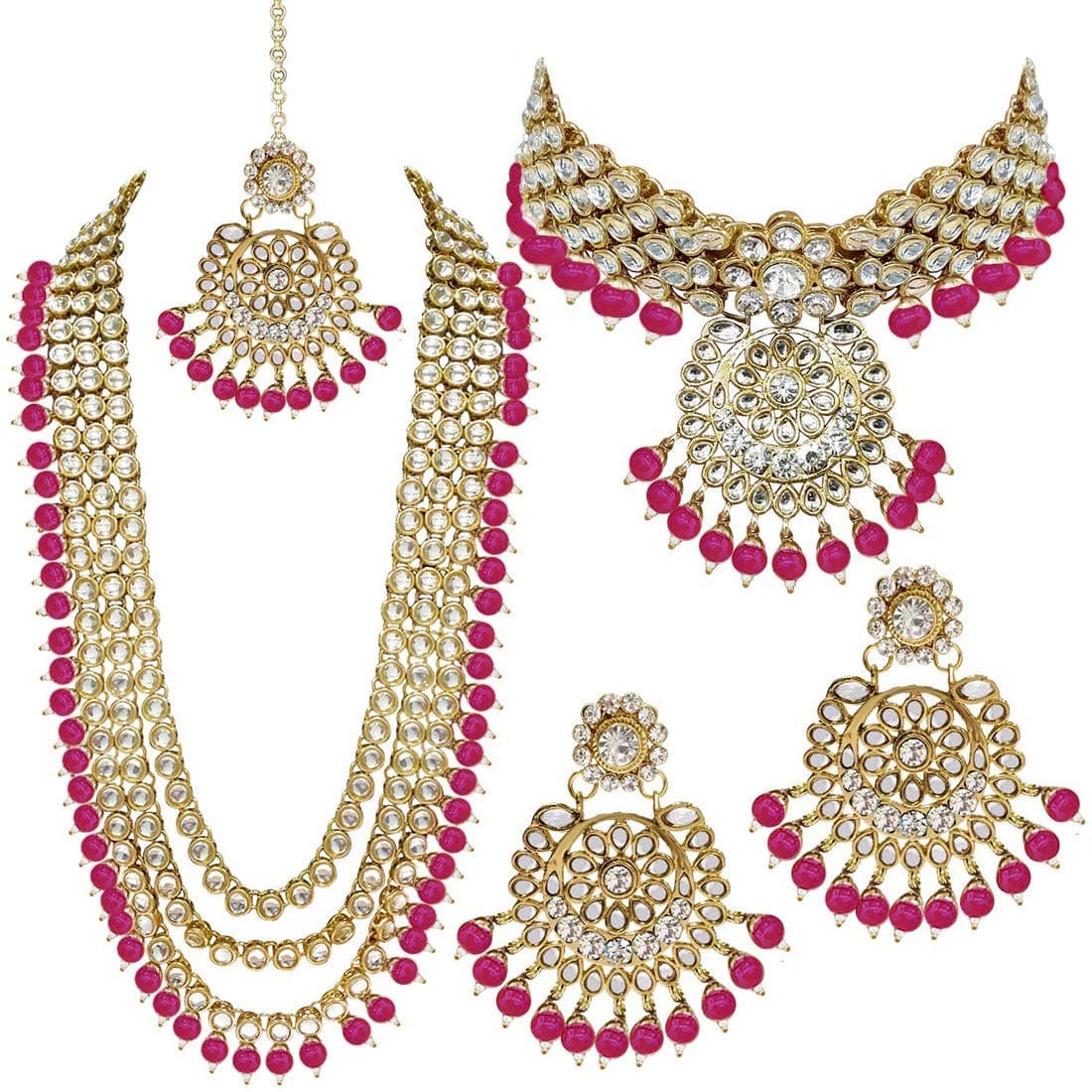 Traditional Gold Plated Kundan Pearl Wedding Choker Necklace Set Earrings & Maang Tikka for Women (IJ325)