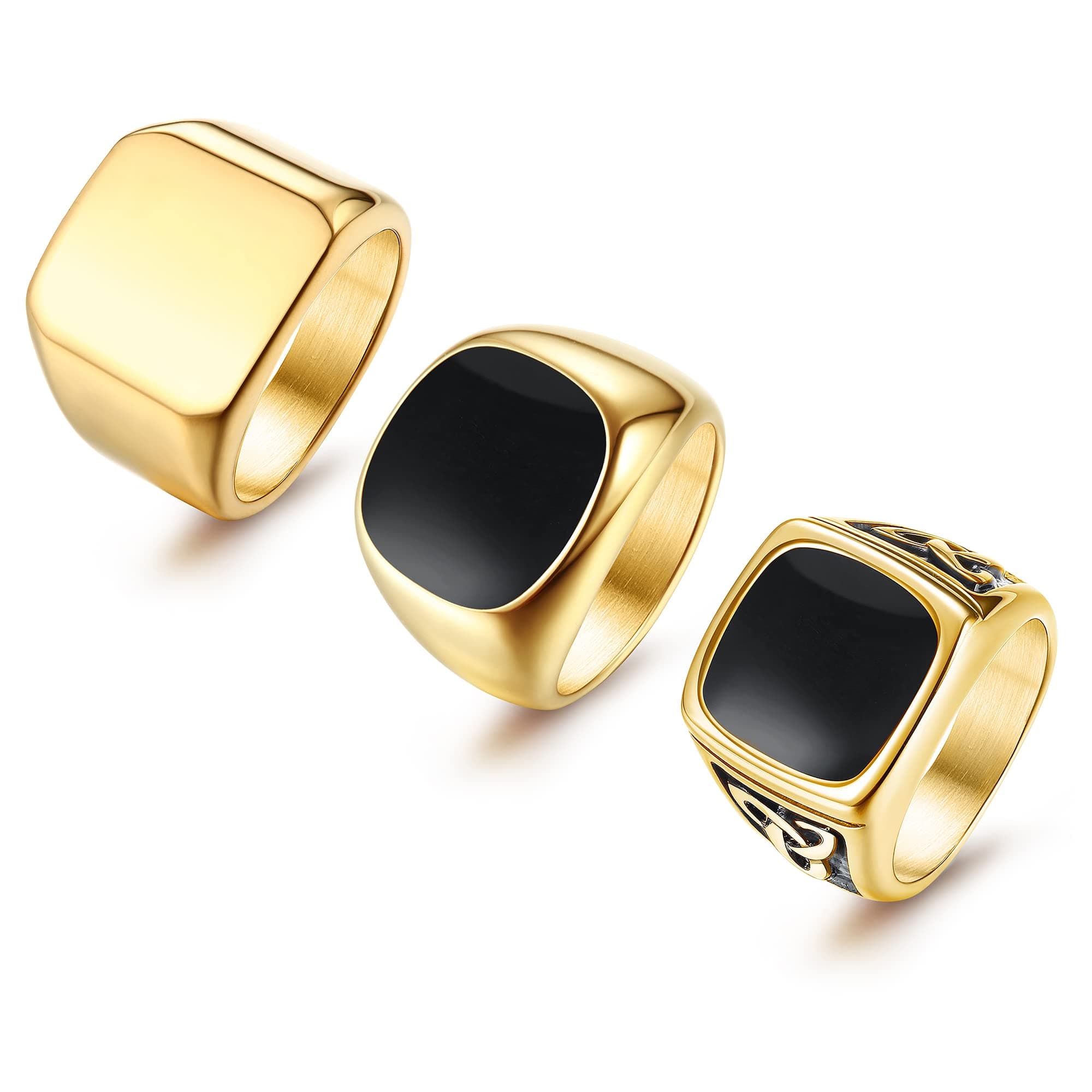 3PCS Stainless Steel Signet Ring for Mens Women Vegvisir Templar Ring Vintage Punk Biker Band Rings Set Wide Signet Ring