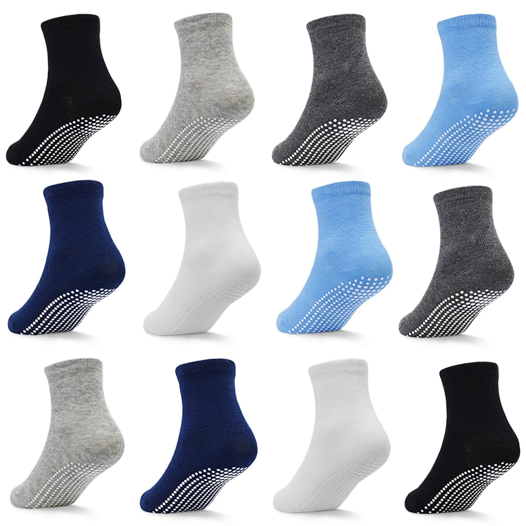 Non Slip Toddler Boy Grip Socks 12 Pairs Kids Anti Skid Sticky Socks for 0-7 Years Children