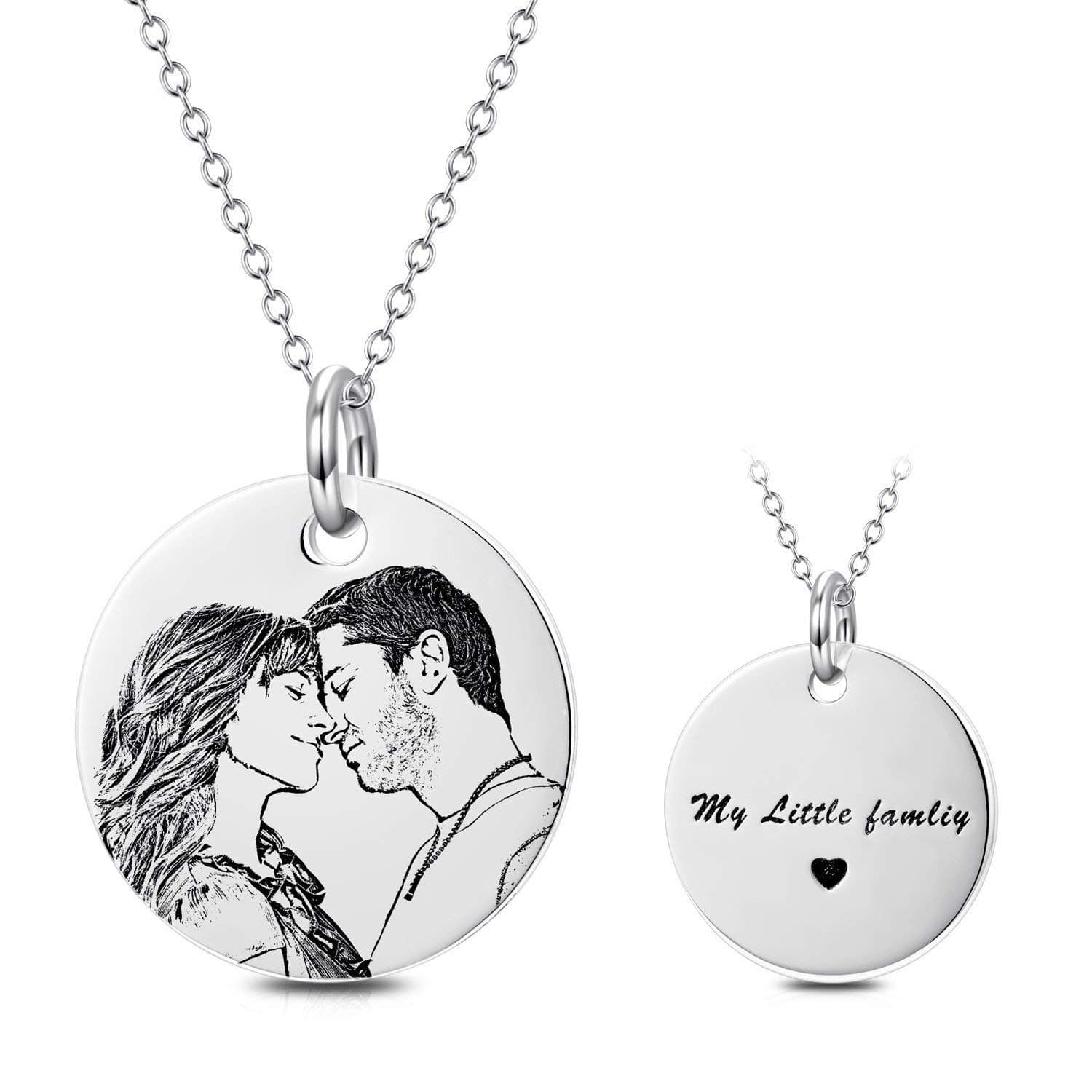 Personalized Photo Necklace 925 Sterling Silver Custom Heart Engraved Picture Image Necklace Pendant Gifts for Mom Women