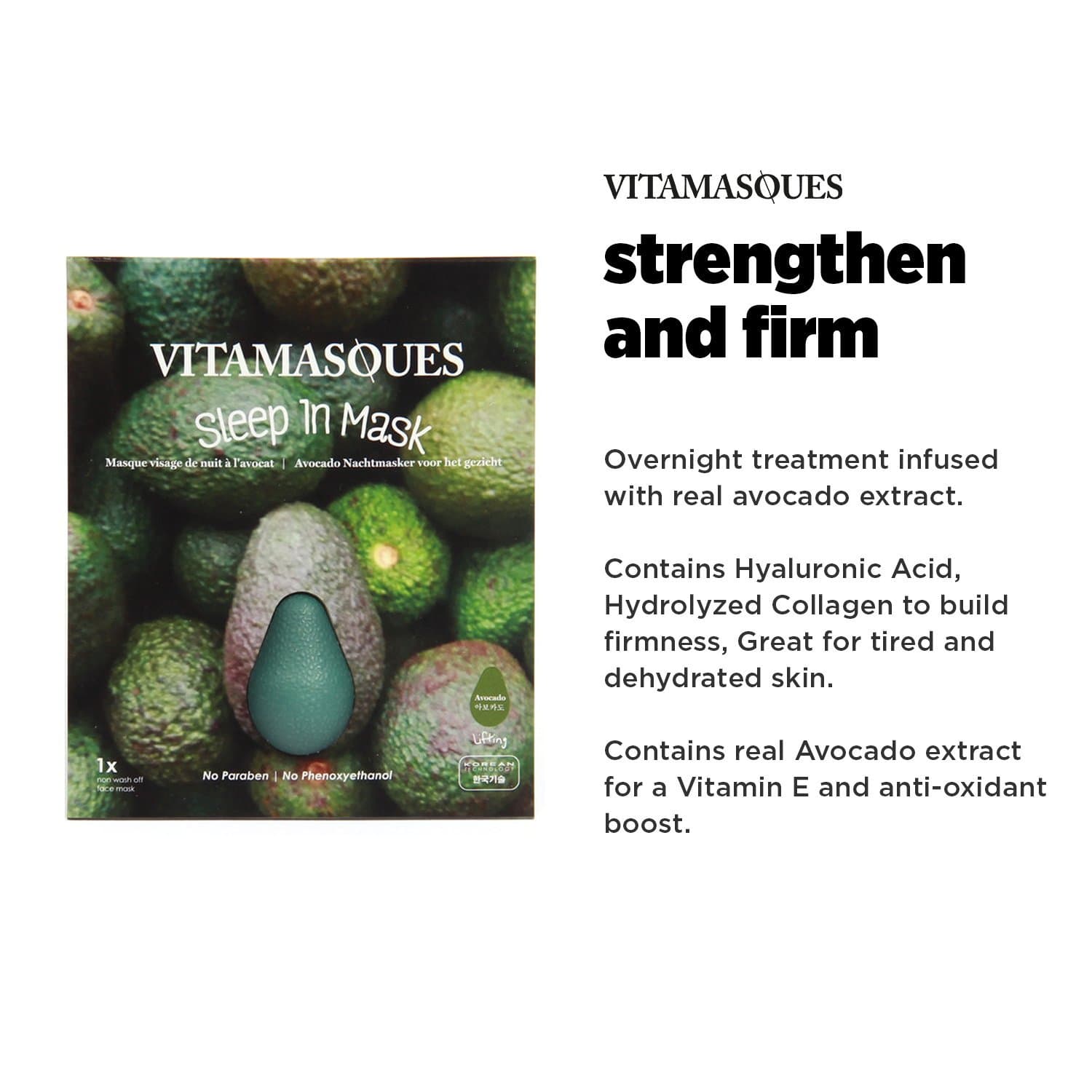 Vitamasques - 3D Range Luxury Korean Advanced Skin Care Technology, Premium Face Masks, (Avocado, 1 Pack)