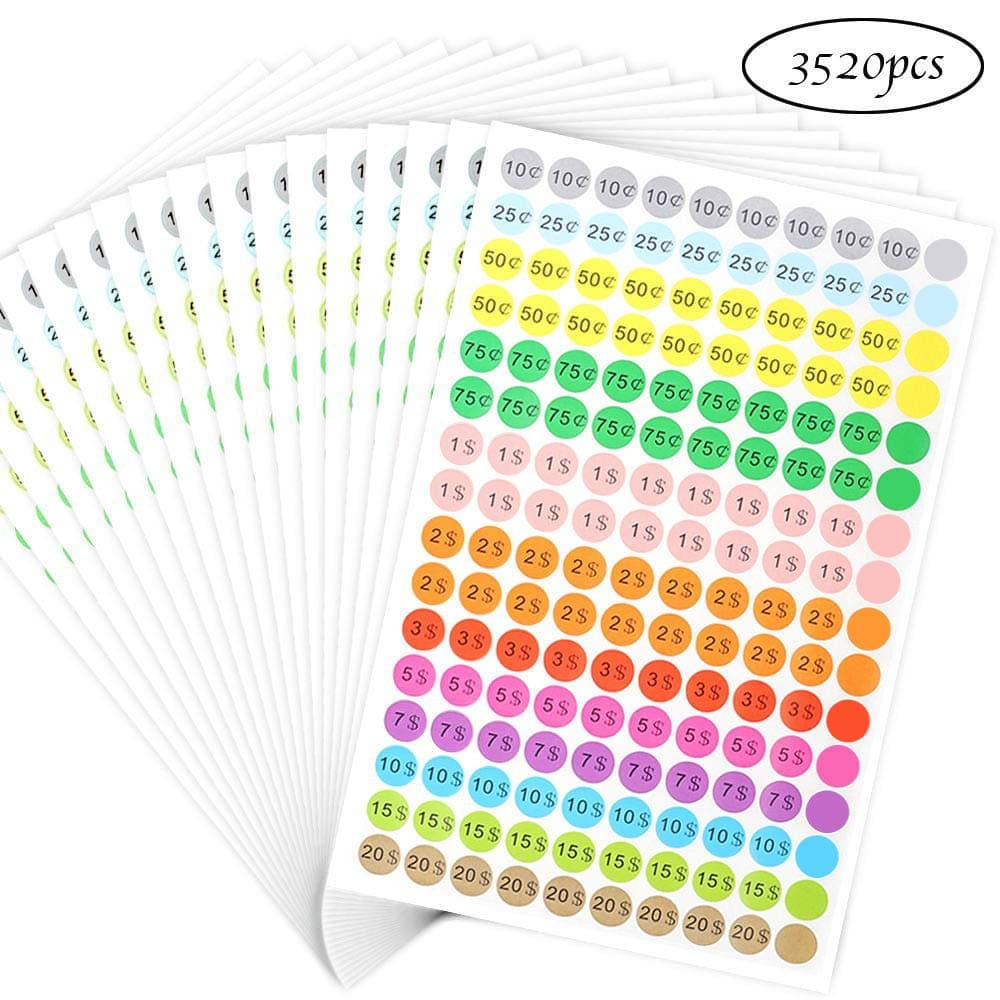 3520pcs Price Stickers Garage Sale Price Stickers, 0.75 Inch Preprinted Pricing Labels in Bright Colors