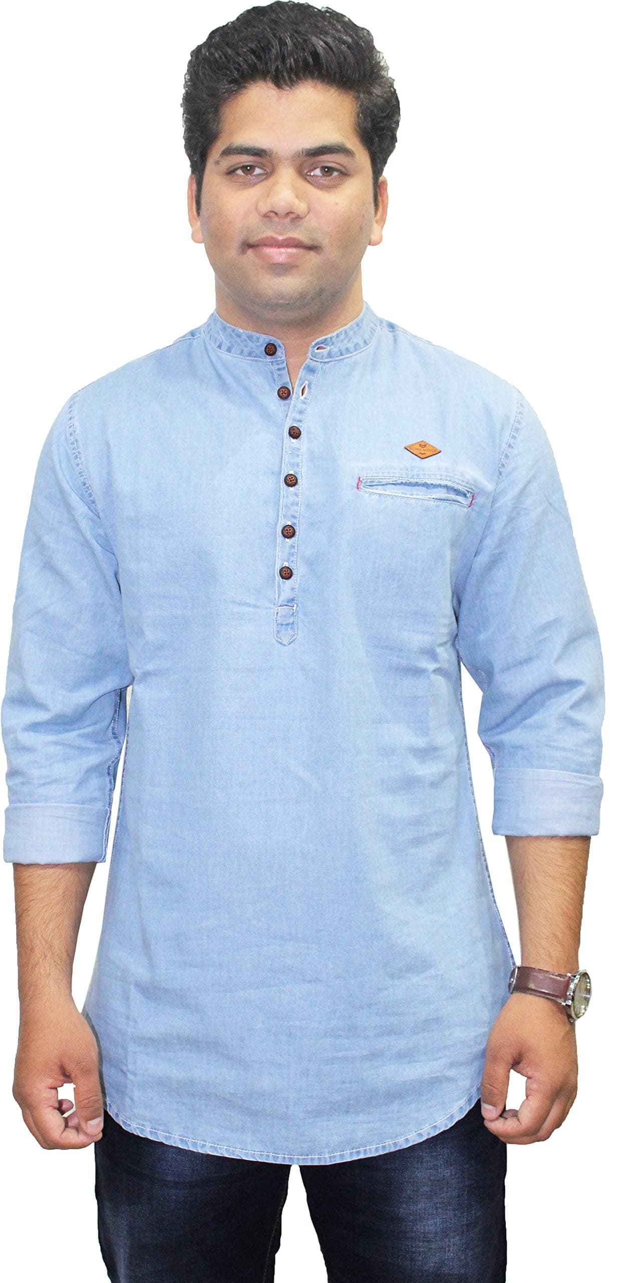 Kuons Avenue Men's Cotton Denim Regular Kurta (KACLFS1169XXL_Icewash_XX-Large)