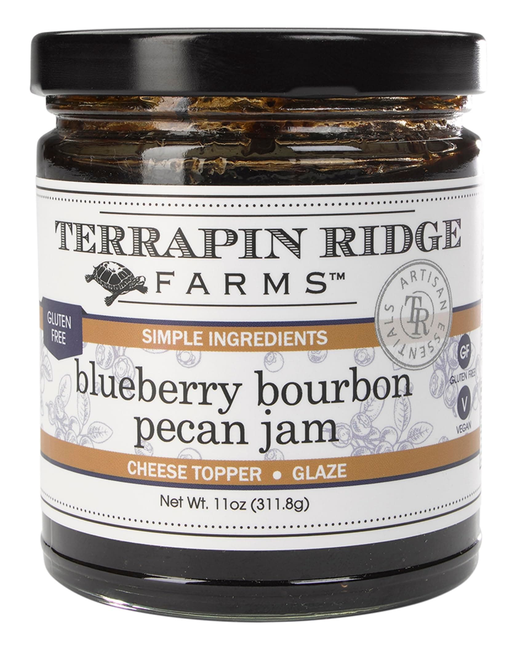 Farms Blueberry Bourbon Pecan Jam - Sweet & Flavorful Jam with Blueberries, Pecans, Raisins, Cinnamon, and Bourbon - Perfect for Toast, Meats, and Desserts - 11 oz Jar