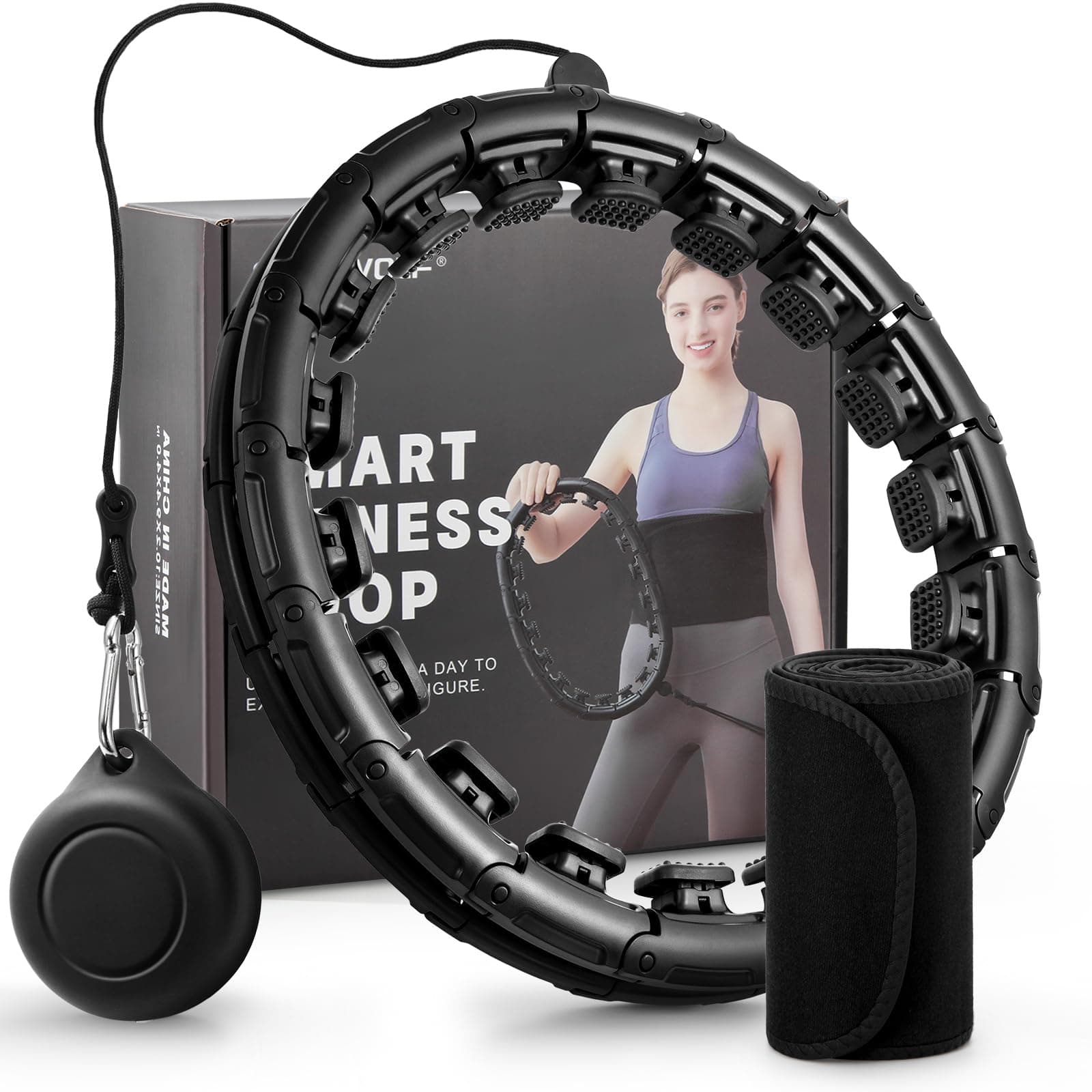 Weighted Fit Hoop Plus Size with Extra Sweat Belt for Adult Weight Loss, 32 Detachable Links Smart Fitness Hoop, Fitness and Massage 2 in 1, Great for Adults and Beginners