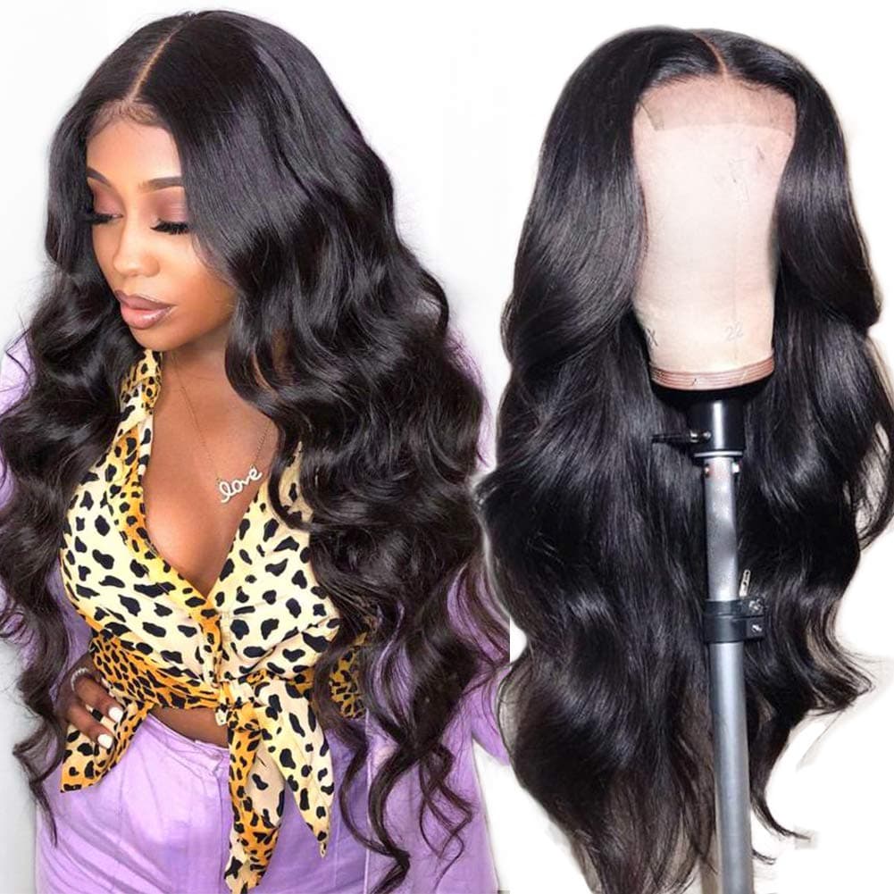 Wingirl Lace Front Human Hair Wigs for Women Pre Plucked Hairline 220% Denisty Brazilian Body Wave Lace Front Wigs with Baby Hair Black Color(16inch, 220% Denisty)