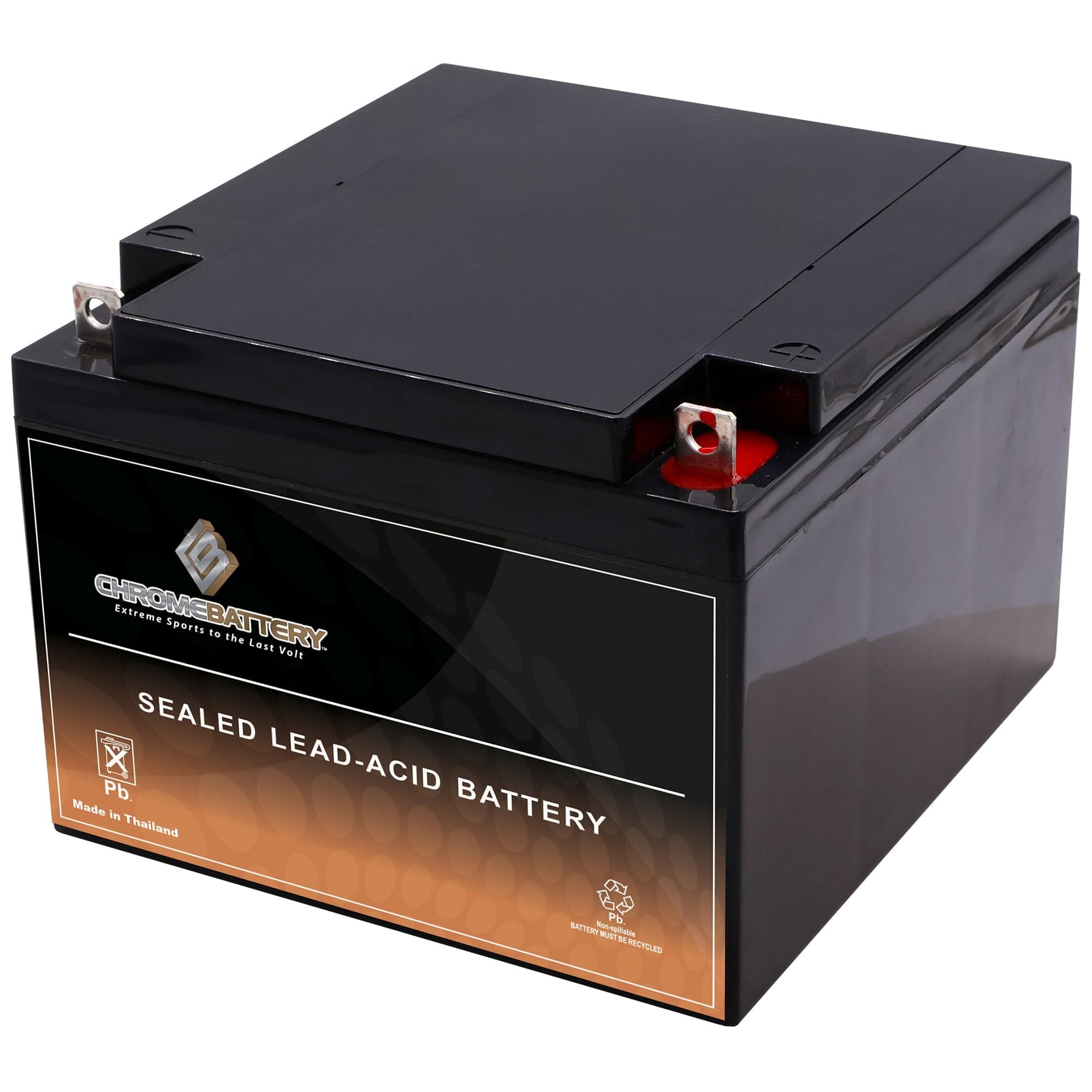 CB CHROMEBATTERY 12V 28AH T3 Maintenance-Free Battery for Alarm Systems, Scooters, Toys, Emergency Lights, and More - Nut and Bolt (T3) Terminal