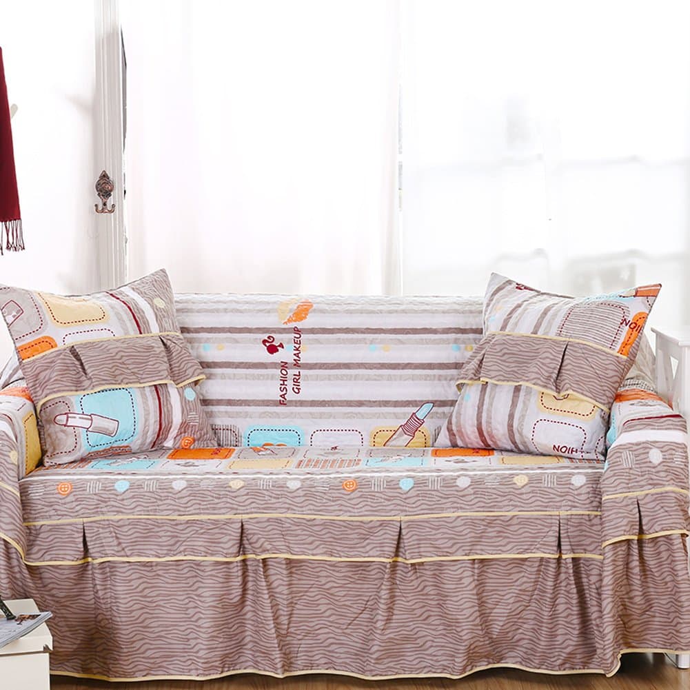 MOVING GARDEN Cotton Sofa Covers Quilted Flower Printing Chair Couch Sofa Slipcover Winter Style Pets Kids Protector (Fashion Makeup, 3Seater / 200x300cm)