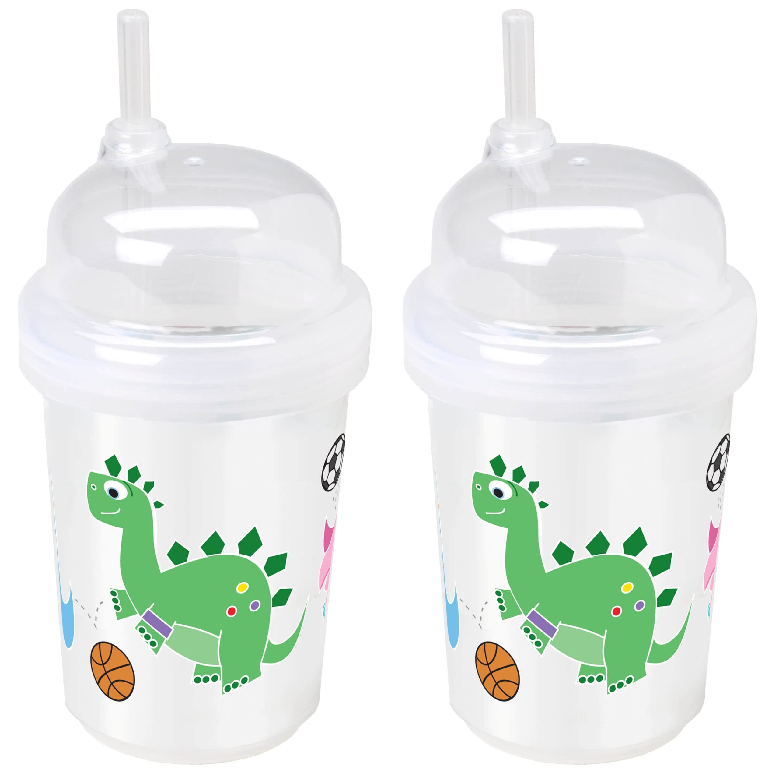 nuSpin Kids8 oz Zoomi Straw Sippy Cup, Sports Dinosaurs Style, 2 Pack