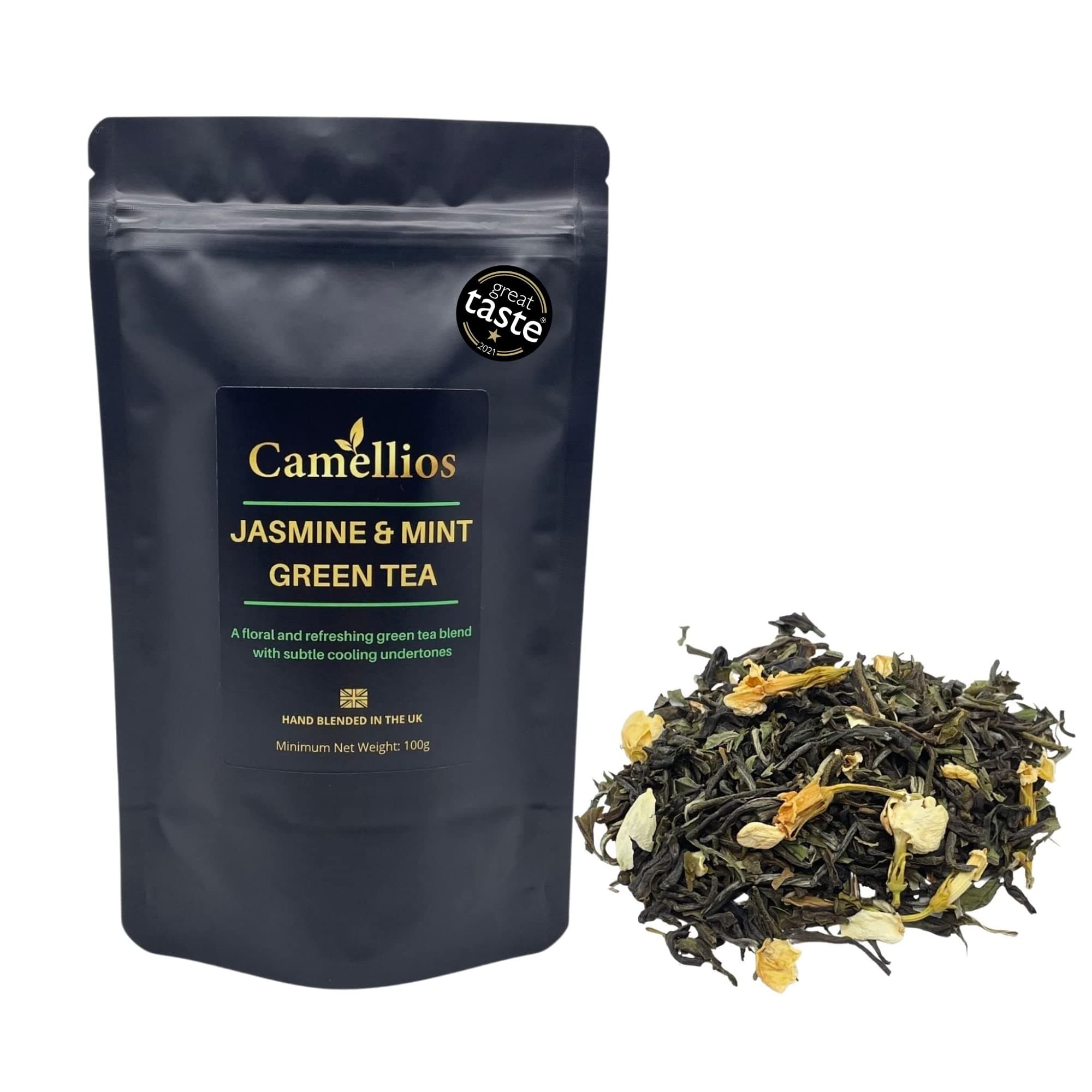 – Jasmine and Mint Green Tea, Green Loose Leaf Tea, Camellios (100g)