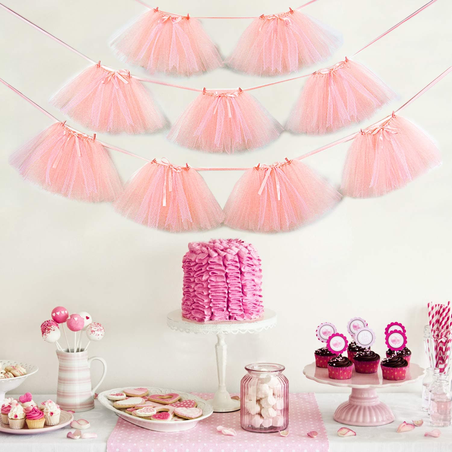 Mini Tutu Ballet Skirts for Baby Shower Birthday Party Decor(9Pack), 11.8inch Garland Lace and Bow Tulle Skirt with Adjustable Robbin for Party Vase and Wine Bottle Decoration