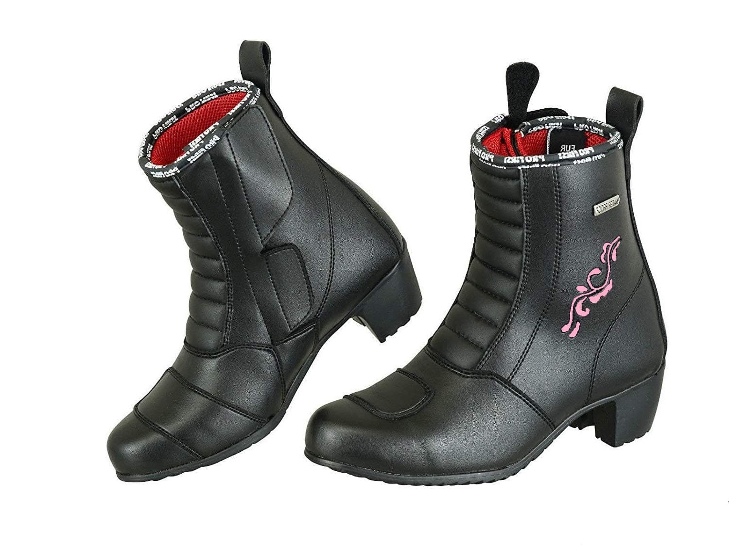 REXTEK Women Ladies Motorbike Pink Flower Boot Women Motorcycle Waterproog Girls Heel Shoes Girls