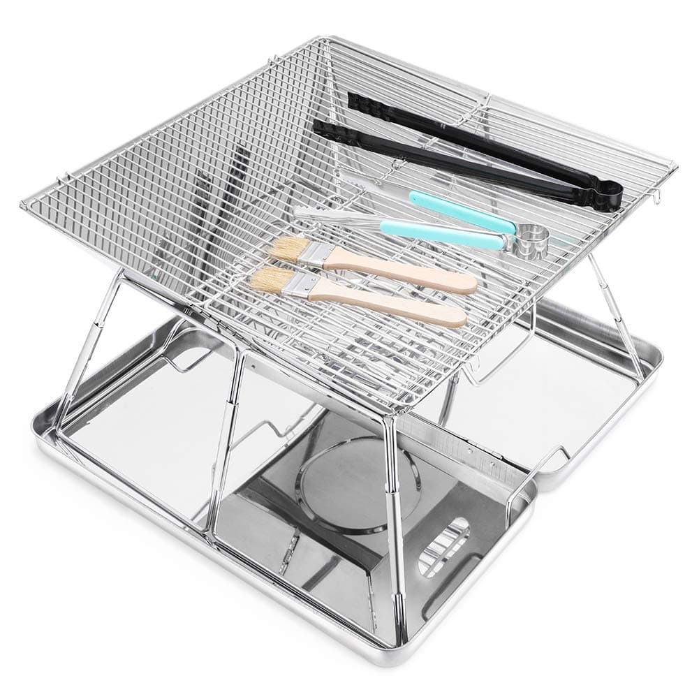 NAFURNO Portable Charcoal Grill Folding Stainless Steel BBQ Grill for Garden Barbecue, Picnic, Outdoor Camping