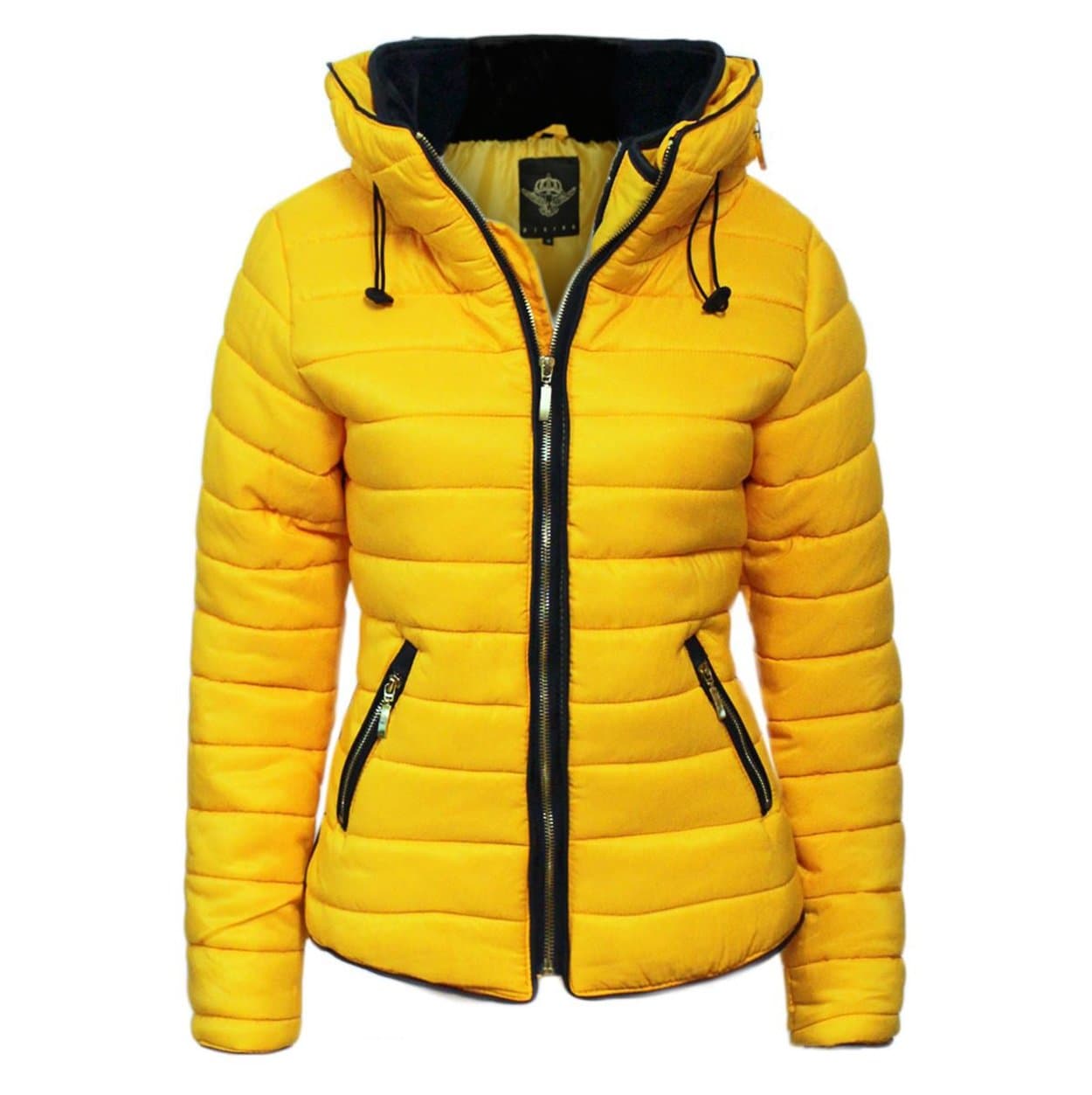 Urban Fashion New Ladies Womens Quilted Padded Puffer Bubble Collar Warm Thick Jacket Coat Size S to XL (S=8, Yellow)