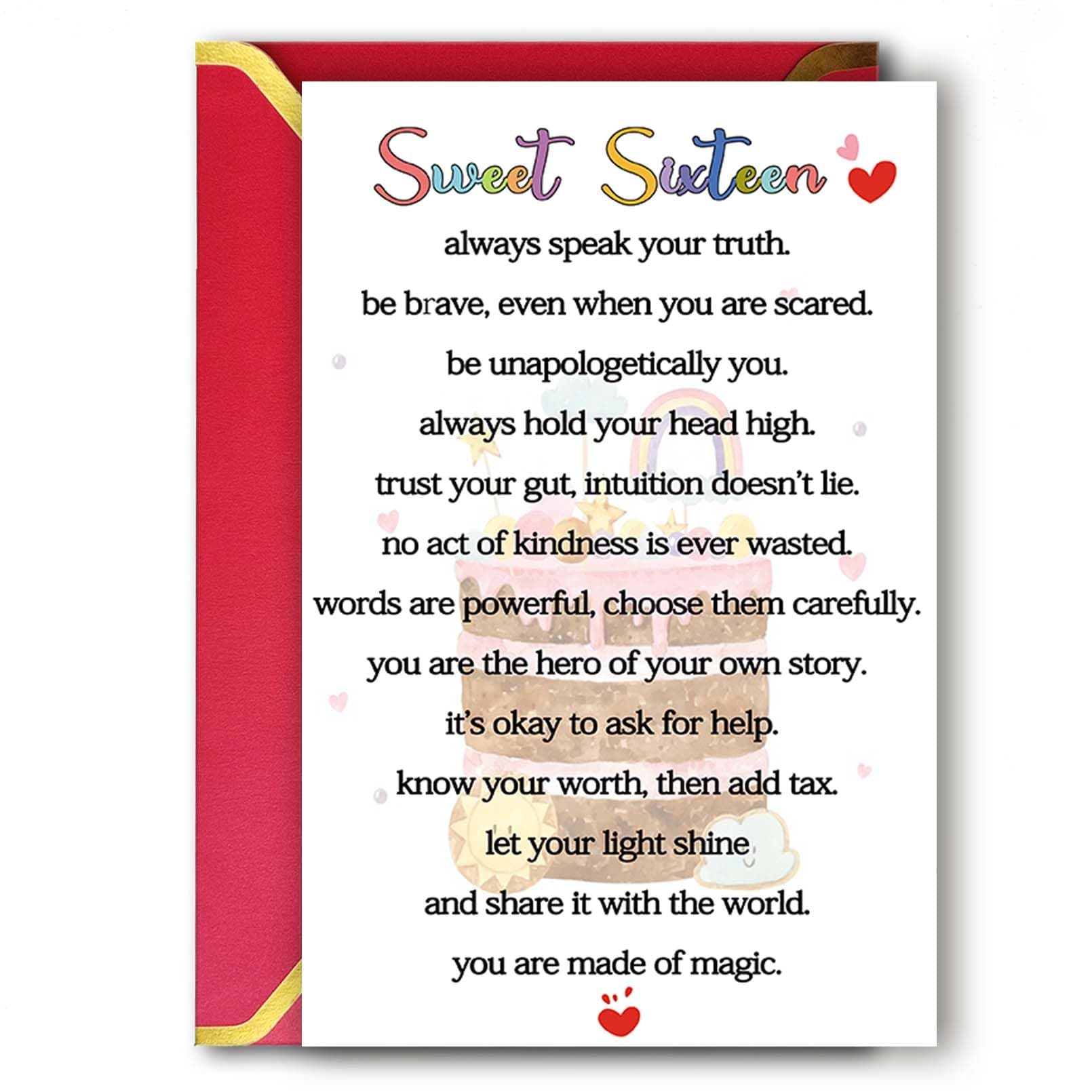 Sweet 16th Birthday Card Gifts for Women Men or Girl, Lovely 16 Year Old Greeting Card for Him Her, Happy Sixteen Birthday Gifts Idea for Son Daughter or Granddaughter Grandson