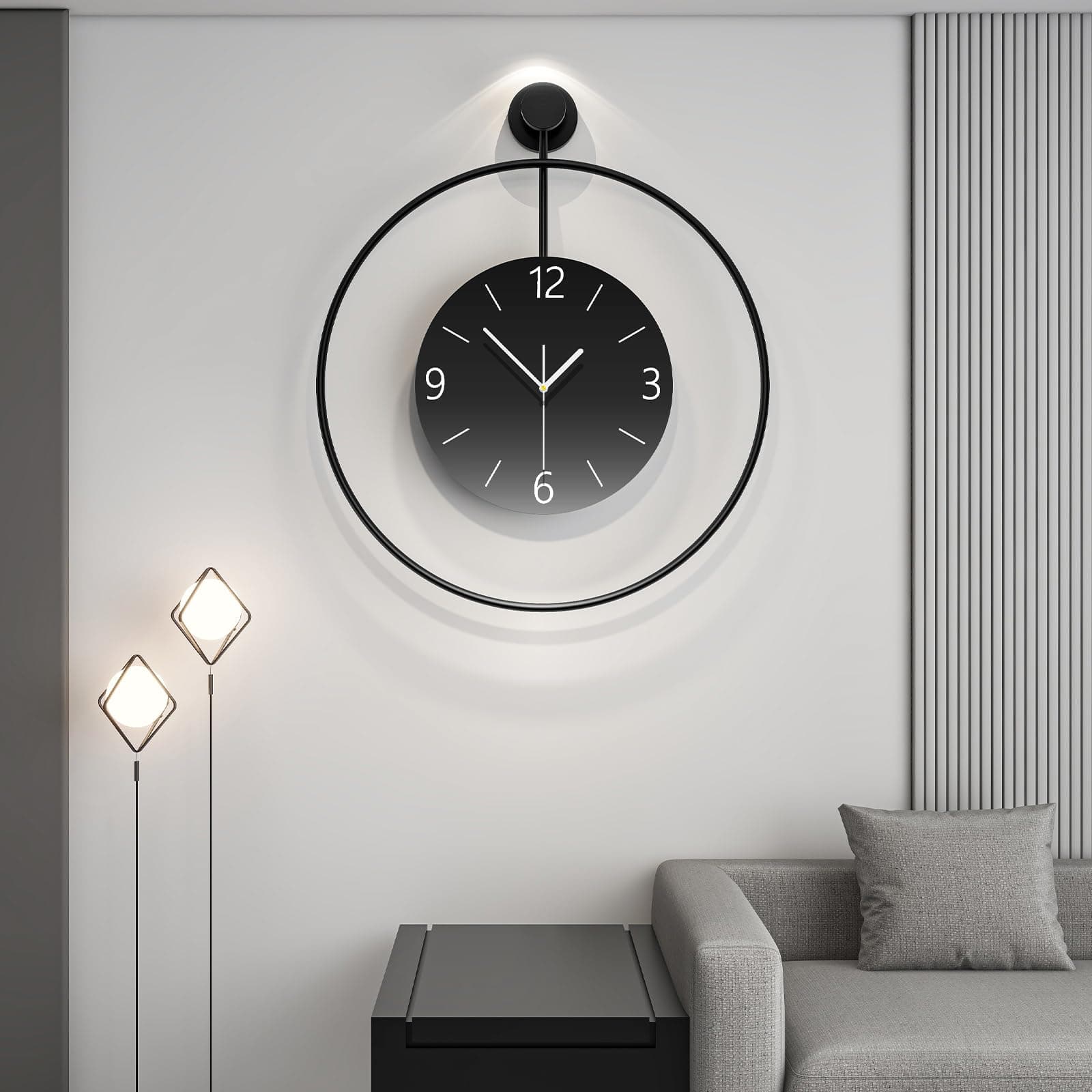 YIJIDECORDecorative Wall Clocks for Living Room Decor Large Modern Wall Clock Battery Operated Silent Non-Ticking for Bedroom Office Kitchen Home Farmhouse 24 inch Big Round Glass Black Wall Watch