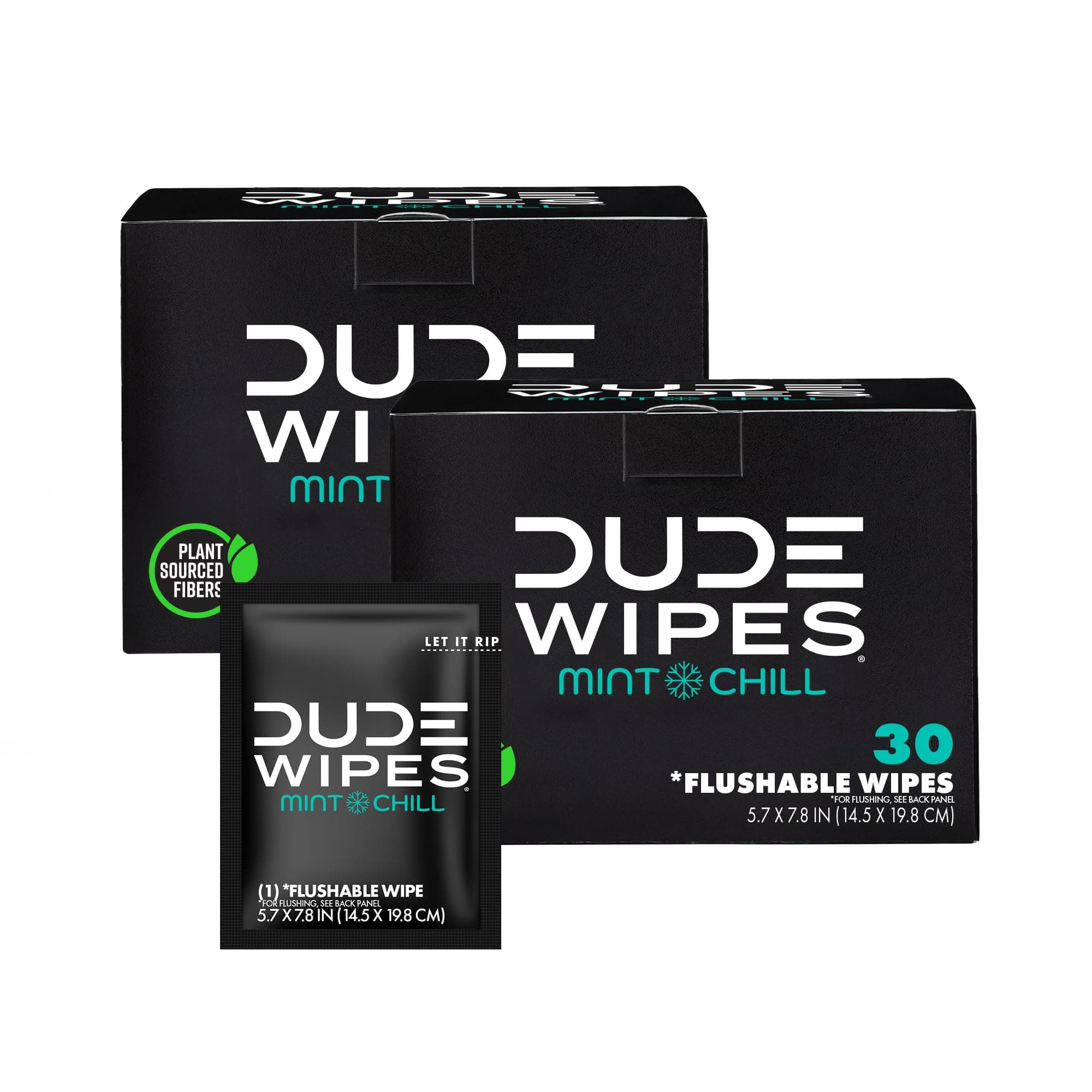 On-The-Go Disposable Wipes, 2 Pack, 60 Extra Large Individually Wrapped Peppermint Scented Wet Wipes for Adults with Eucalyptus and Tea Tree Oil