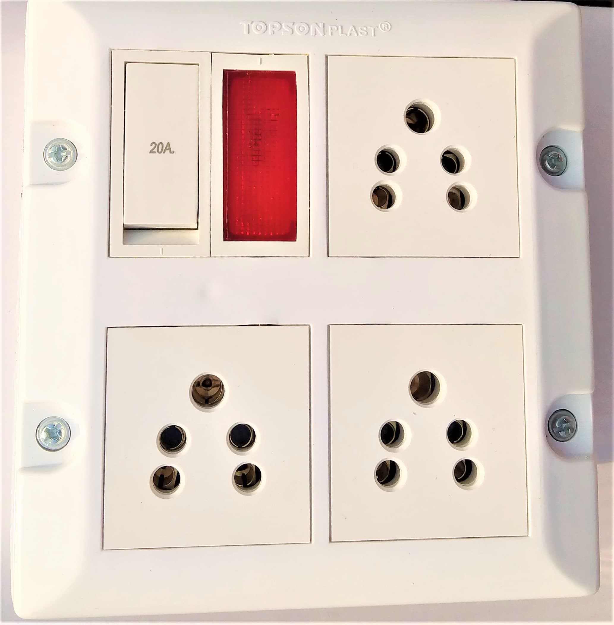 TOPSON PLAST Electric Extension Board - Two 6/6A 3 Socket and Two 6A (15A) 1 Indicator 1 Switch,1.5 Sq mm Heavy Duty Wire Cable Cord with 6 Amp (6 Amp) 3 Pin Plug Sate of 1 (6 Meter)