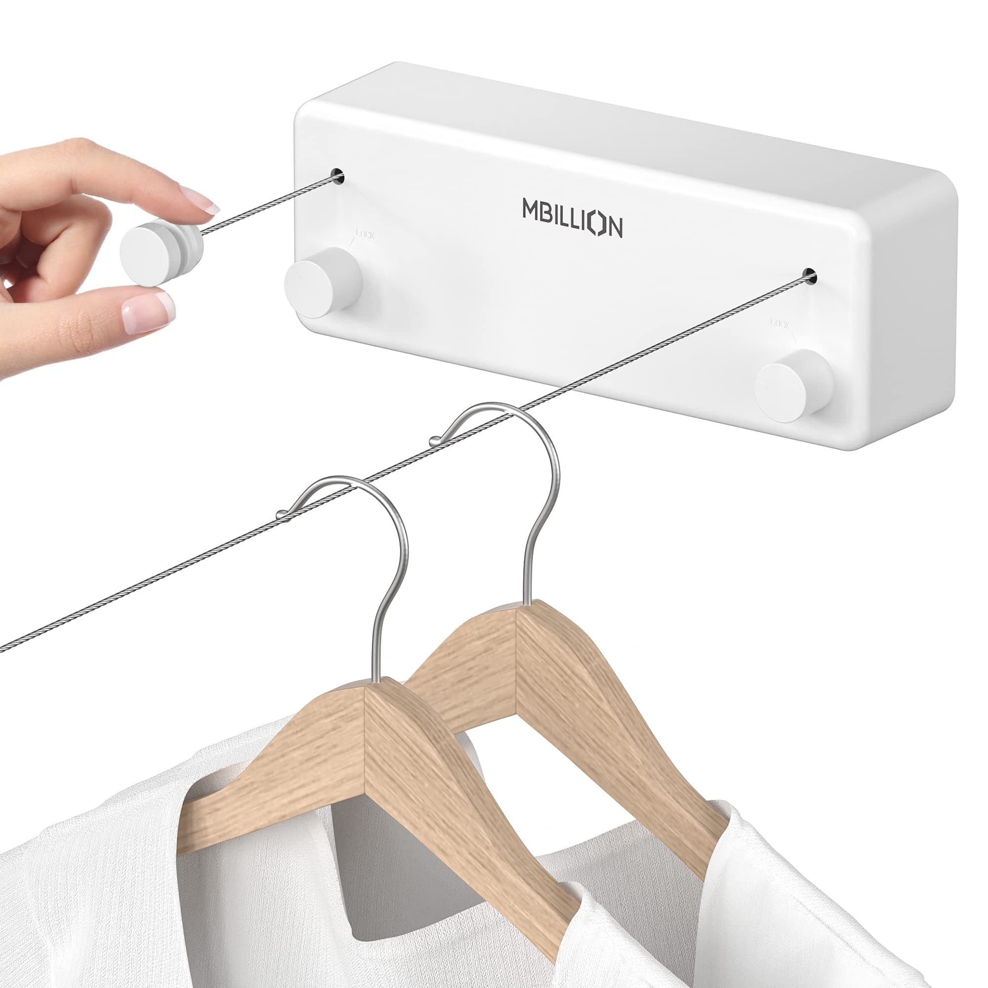 Mbillion Retractable Clothesline 13.8 Ft Stainless Steel Double Clothes line retracting Indoor Heavy Duty Retractable Laundry Line Wall Mounted (Double Line-White)