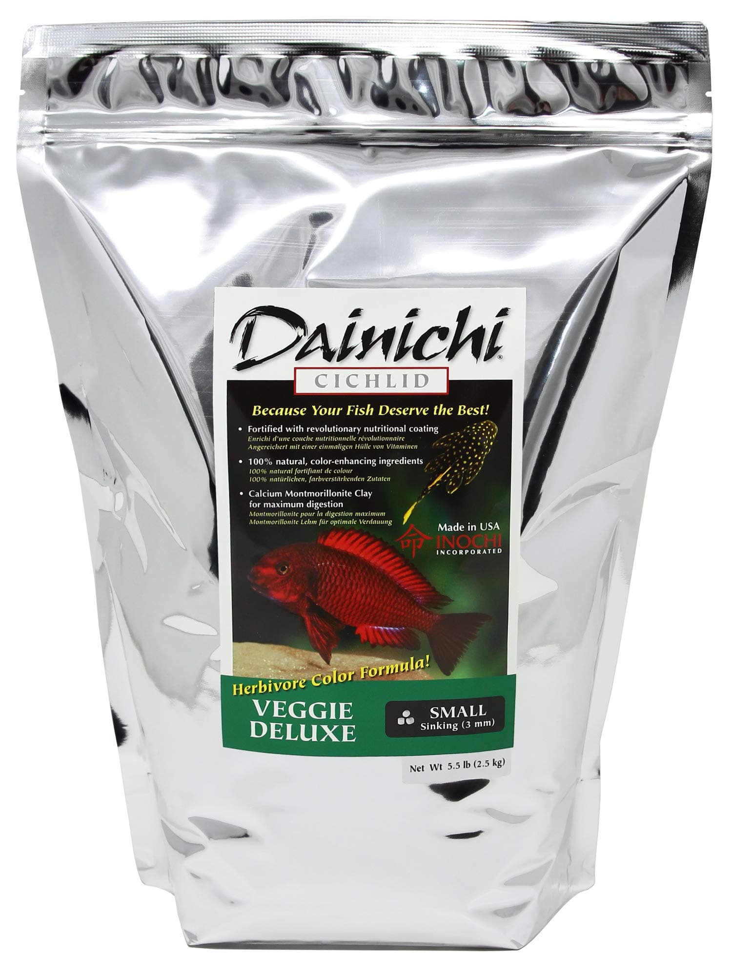 DainichiCichlid Food - Veggie Deluxe (5.5 Lbs), Small (3 mm) Sinking Pellet