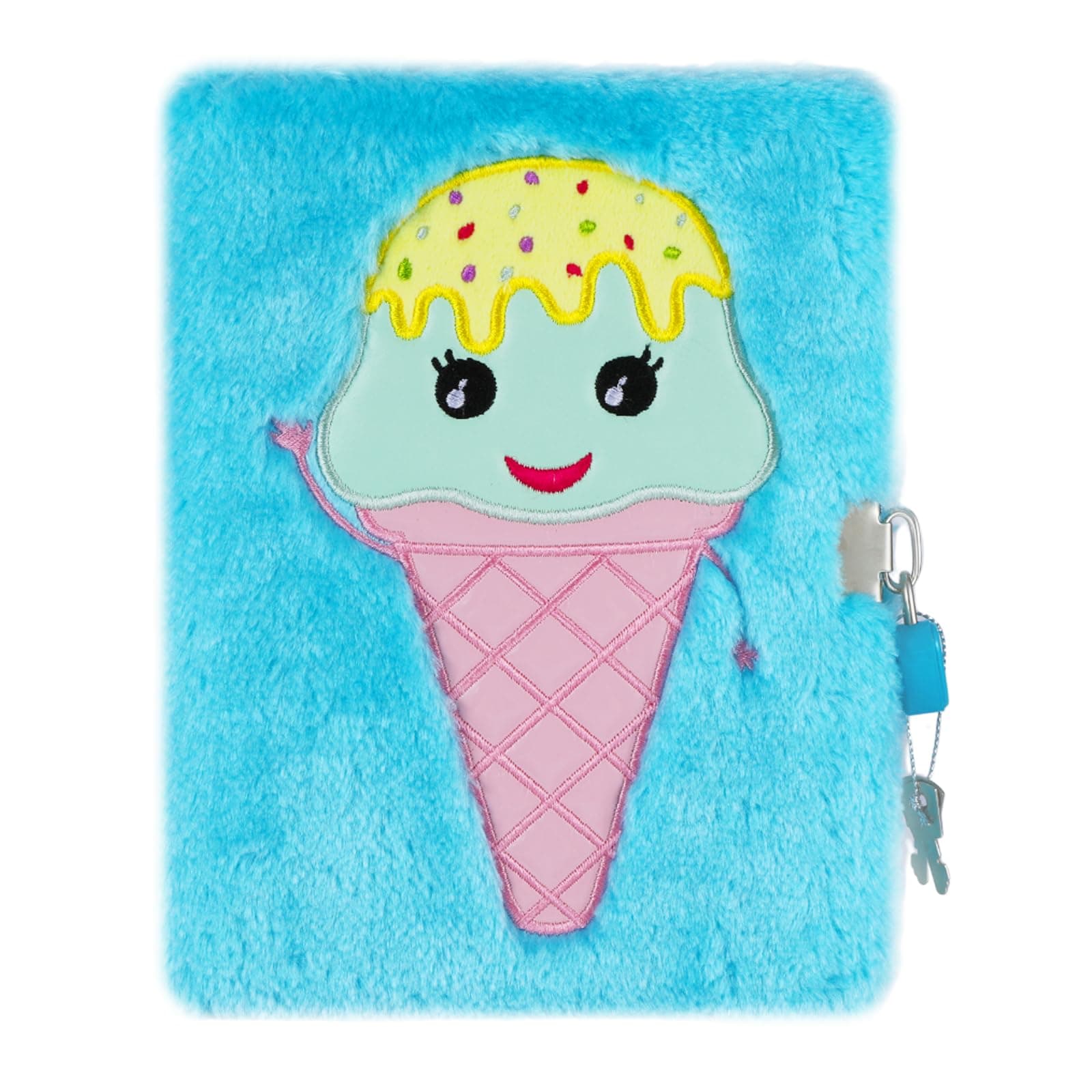 SuperStylePlush Diary for Girls with Lock and Keys, Cute Ice Cream Plush Journal Secret Diary, Writing Journal Lined Pages with PU Leather Decoration Design Birthday Gift Set for Kids