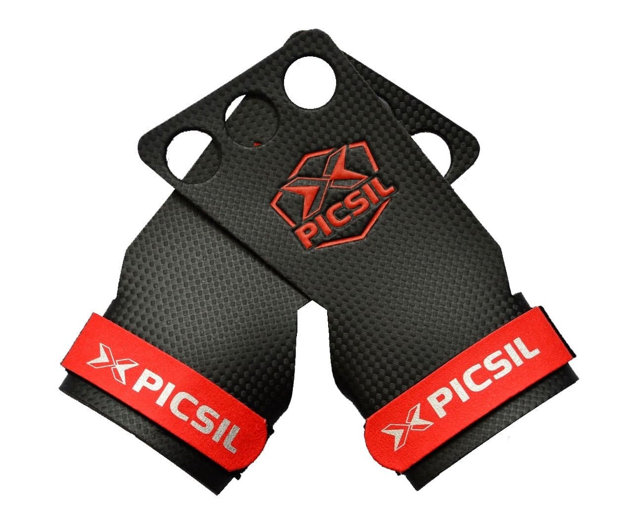 PICSIL RX Carbon Grips 3 Holes - Hand Grips and Gymnastics Grips for Cross Training, muscleups, pullups, Weight Lifting, Chin ups, Training, Exercise, Kettlebell (Medium, Red)