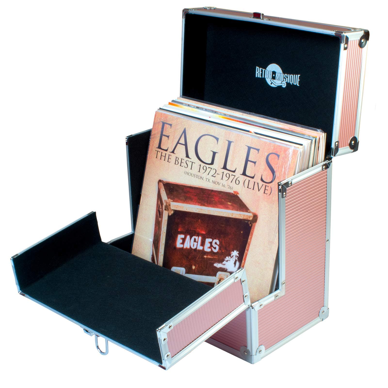 Yellodoor Retro Music - Aluminium Storage Case with Folding Front Flap for 33 RPM Vinyl Records, Easy Access to Your Rose Gold Vinyl