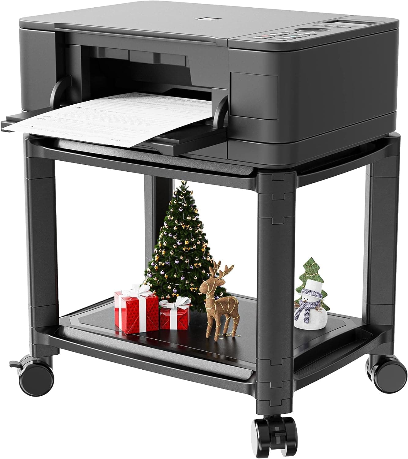 Printer Stand with Wheels, Printer Rolling Cart, Height Adjustable Stacked Desktop Machine Trolley with Stand for Tablet and Phone, Up to 20kg