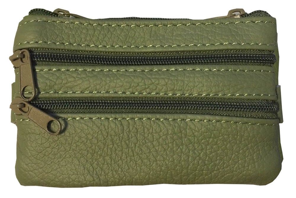 Maven Leathers Genuine Leather Coin Purse with Key Ring, Olive