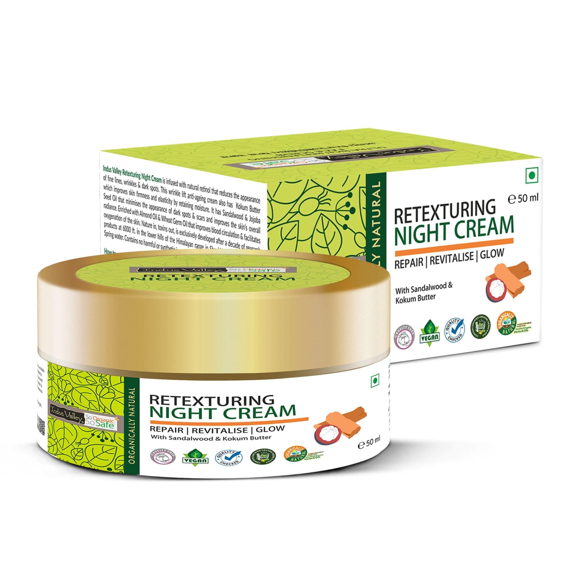 Halal Certified Organic Retexturing Night Cream Mysore Sandalwood Kokum Butter Glowing Skin