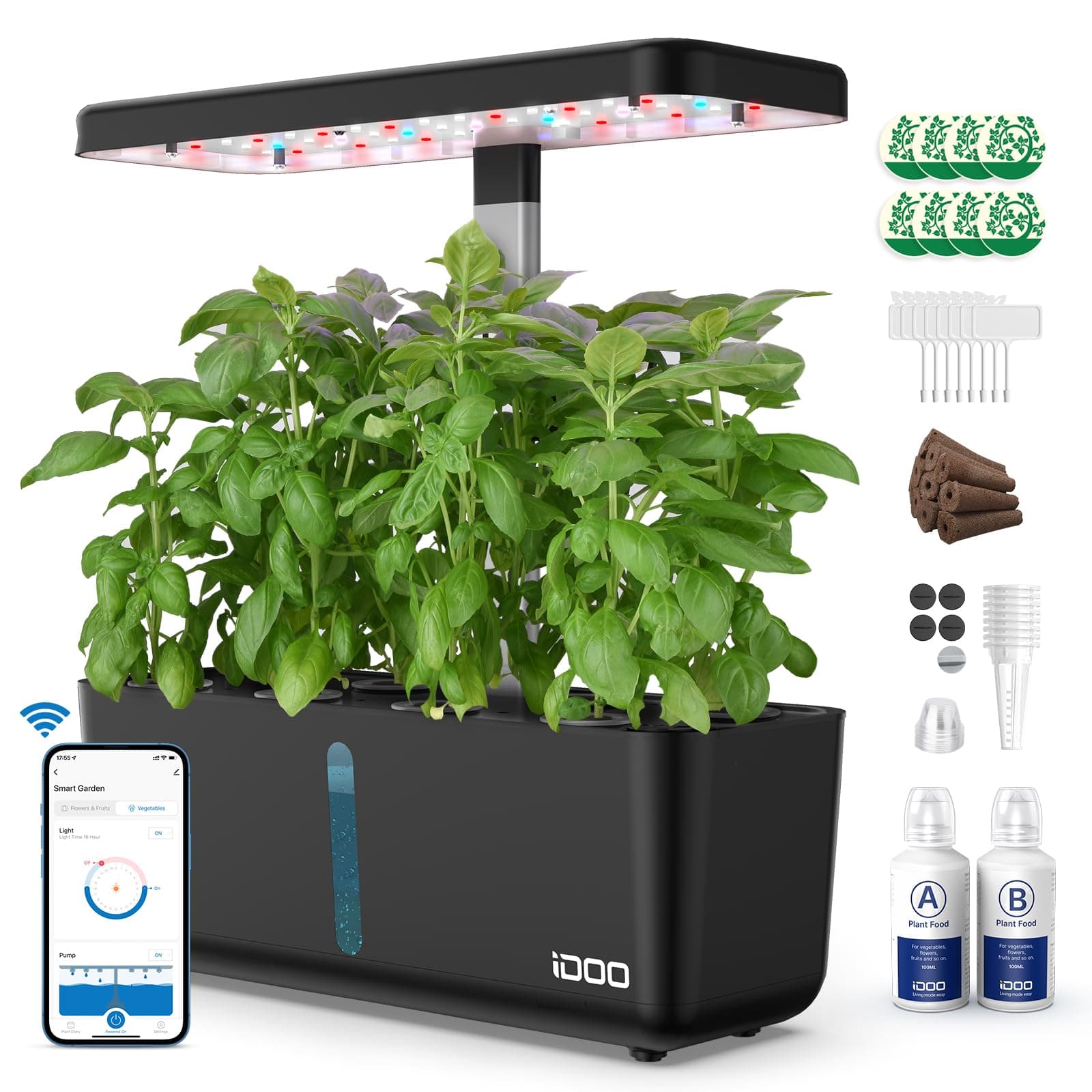 iDOOHydroponics Growing System Kit 8Pods, Christmas Gifts for Women Mom, Herb Garden Indoor with LED Grow Light for Home, Built-in Pump, Auto-Timer, Adjustable Height Up to 13.6", 8Pods WiFi-Black