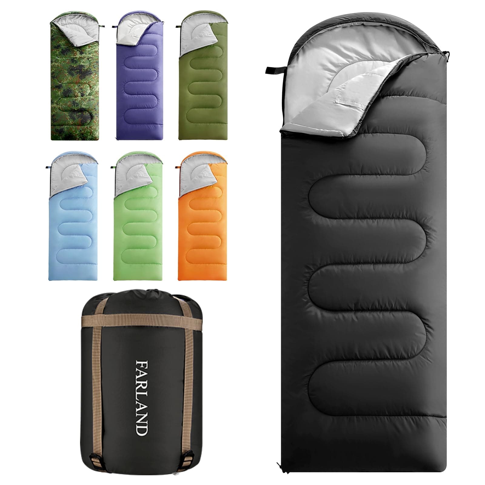 FARLAND Sleeping Bags Up to 14 F for Adults Teens Kids with Compression Sack Portable and Lightweight for 3-4 Seasons Camping Hiking Waterproof Backpacking and Outdoor