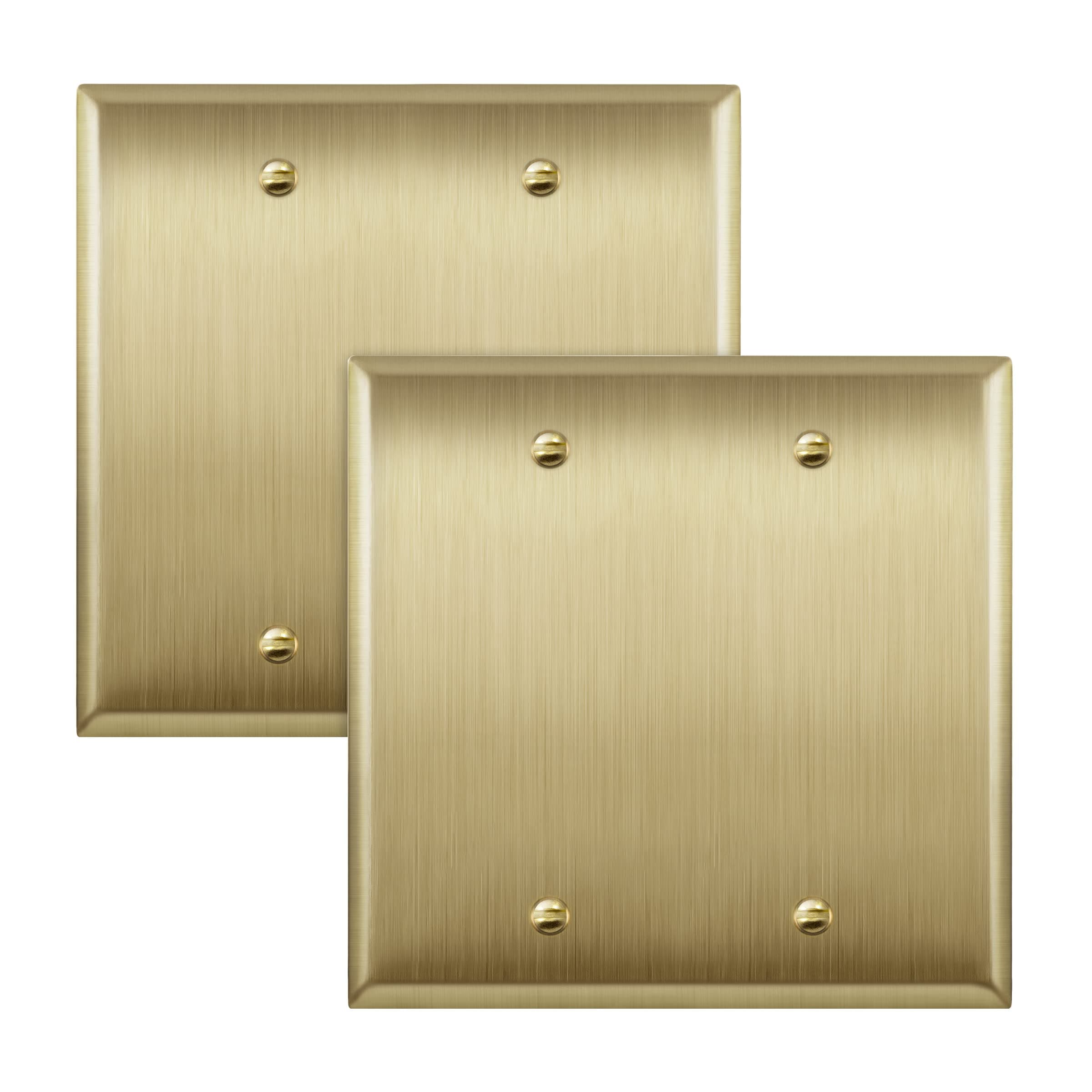 ENERLITES Blank Device Metal Wall Plate, Stainless Steel 201, Corrosion Resistant, Size 2-Gang 4.50" x 4.57", 7702-BB-2PCS, Brushed Brass, Gold, 2 Pack
