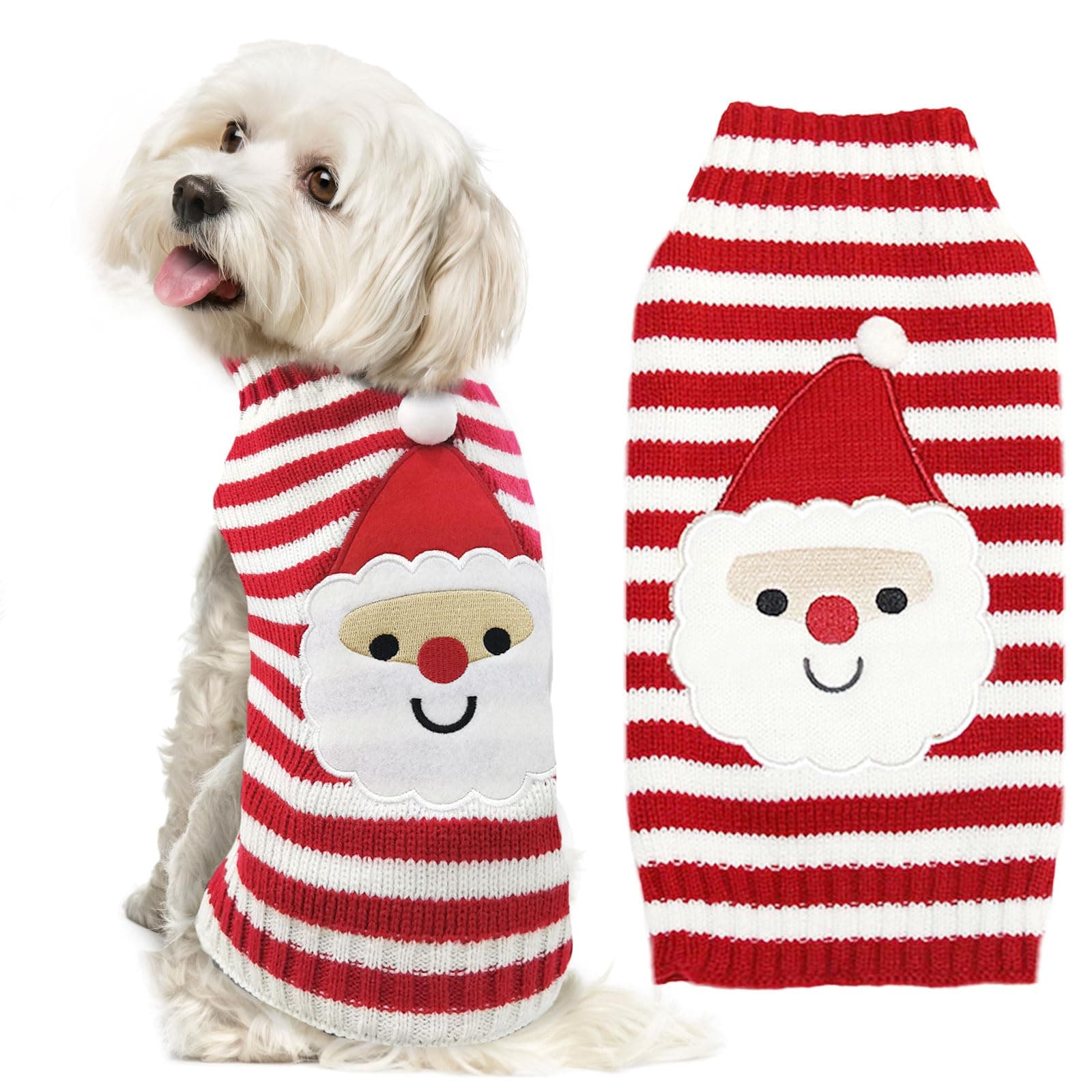 Dog Christmas Sweater Xmas Pet Clothes Cute Striped Santa Claus Costume Holiday Puppy Cat Jumpers Outfits New Year Gifts for Small Medium Large Dogs (S, Red White Stripe Santa Claus)