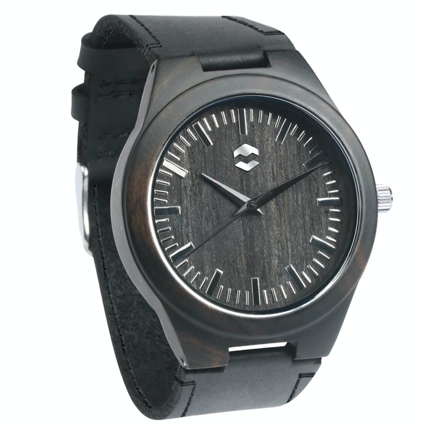 Quantum MMNT Men's Dark Wooden Watch w/Genuine Brown Leather Strap and Japanese Analog Miyota Quartz Movement