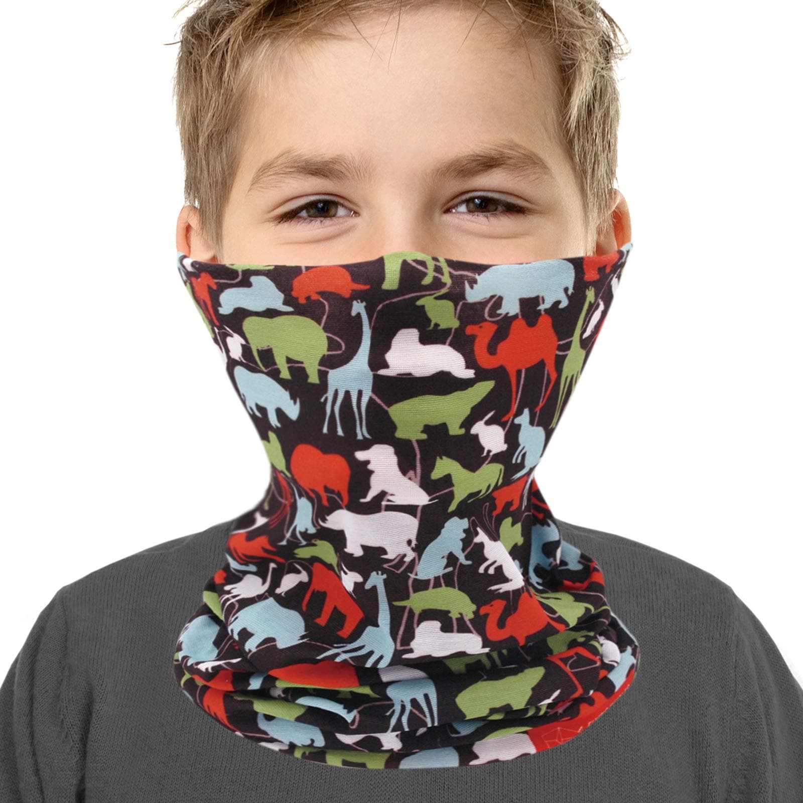 Kids Youth Neck Gaiter Fishing Sun Mask - Junior Face Tube Mask Shield for Snow Ski Skiing Running - UV Sun Protection, Dust, Wind Shield Headband in Spring, Fall, Winter (animal)
