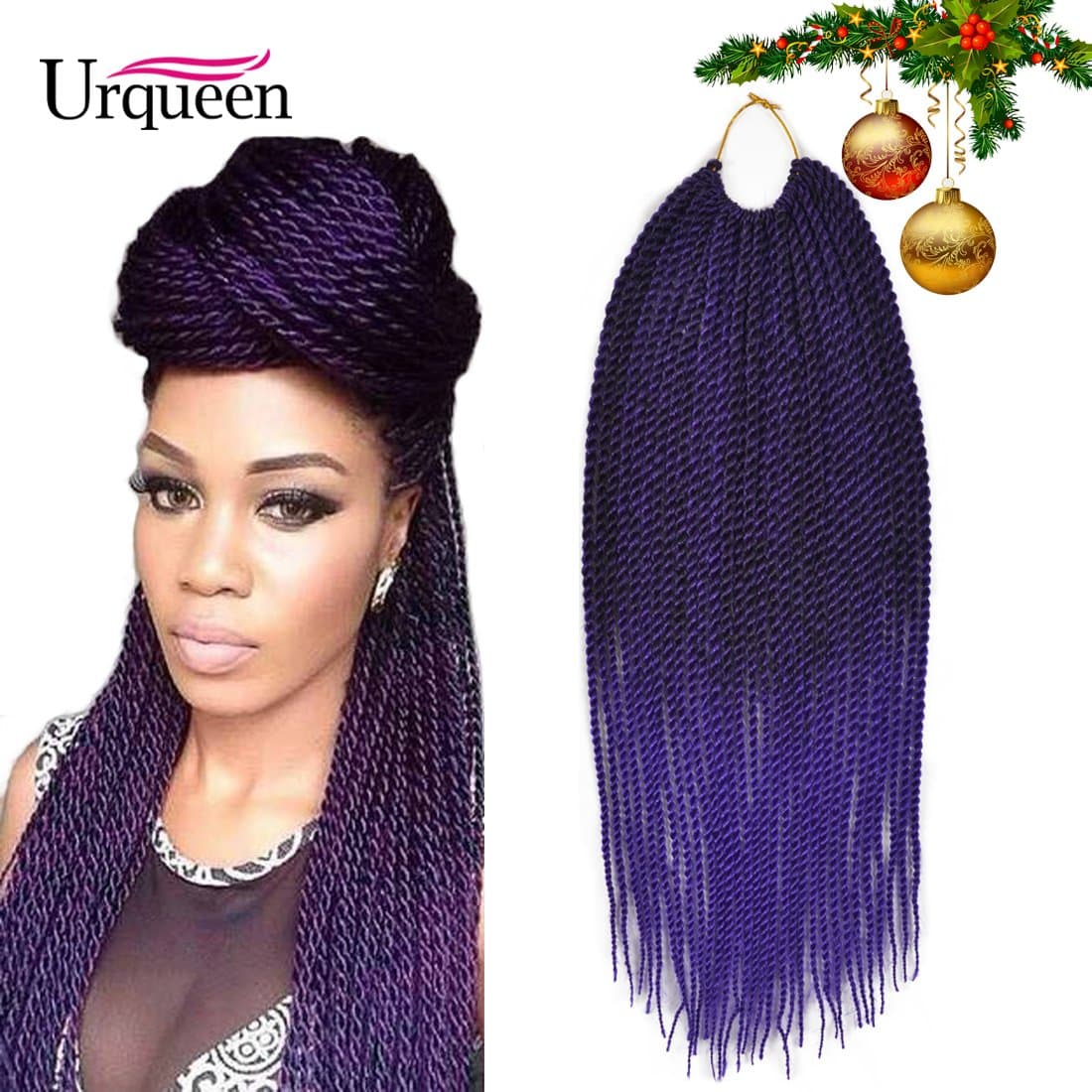 Urqueen Ombre Senegalese Crochet Braids(6 Pack,75g/Pack) 18 Inch 30 Strands/Pack Synthetic Hair Twist Hair Extensions For Women (T1B-Purple)