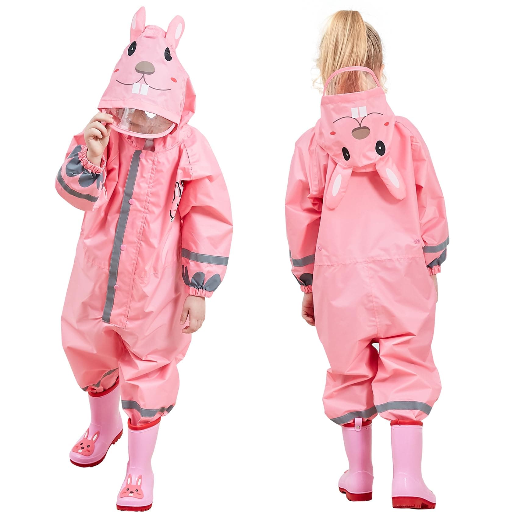 SSAWcasa Toddler Rain Suit, Kids Muddy Play Buddies One Piece Hoodie Rain Jacket Coat Poncho Gear Coverall Baby Girl Boy