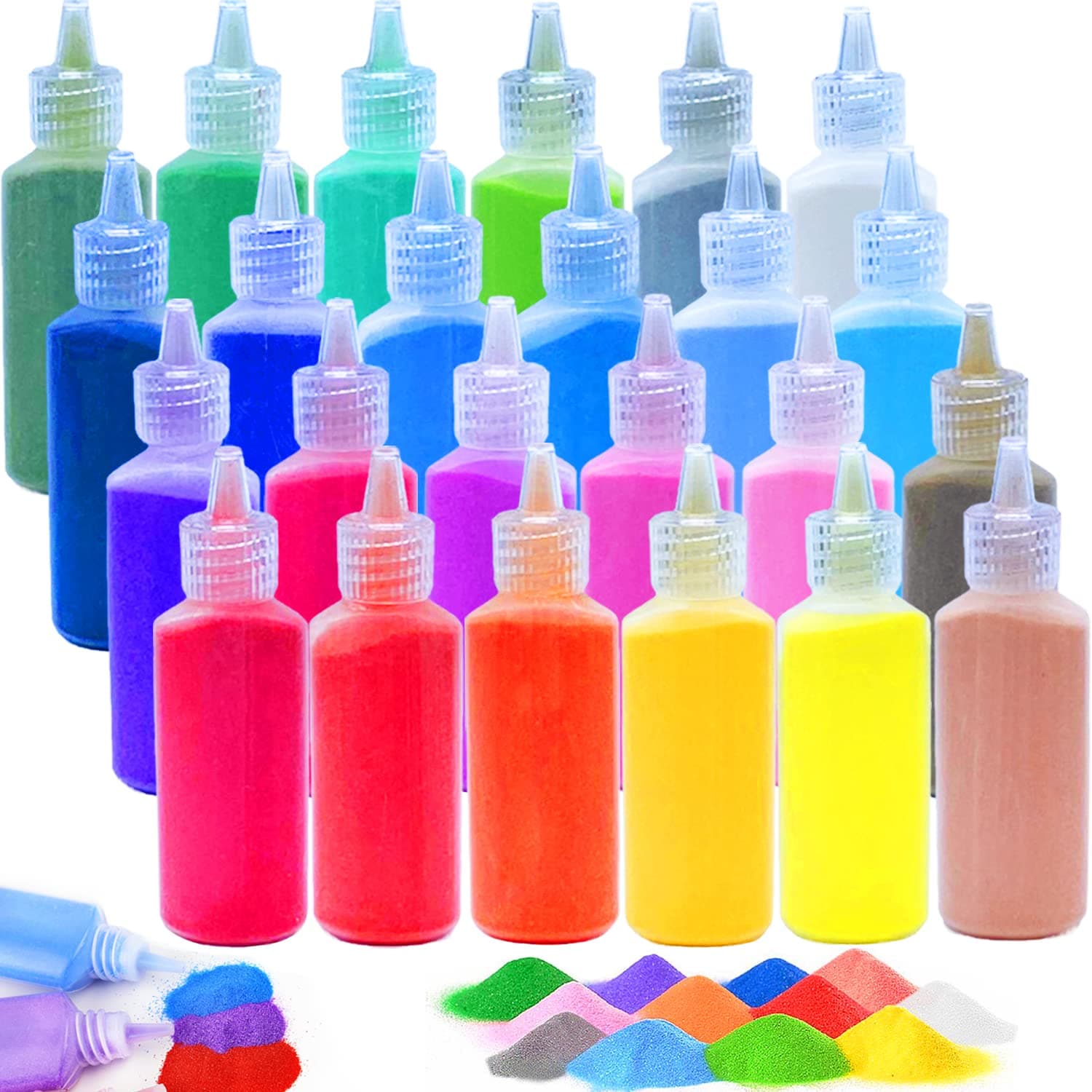 24 PCS Art Sand,1.24 oz Colored Sand Bottles,Sand Arts and Crafts Kit,Scenic Sand for Kids,DIY Sand Painting,Wedding Decoration
