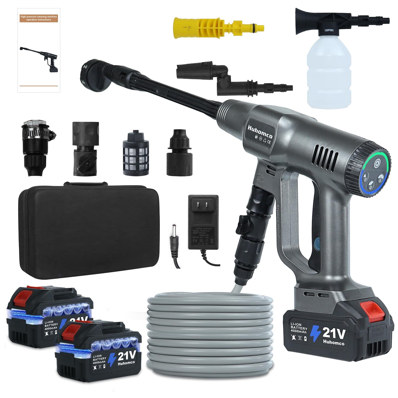 Black Battery Pressure Washer with Battery Garden Hose