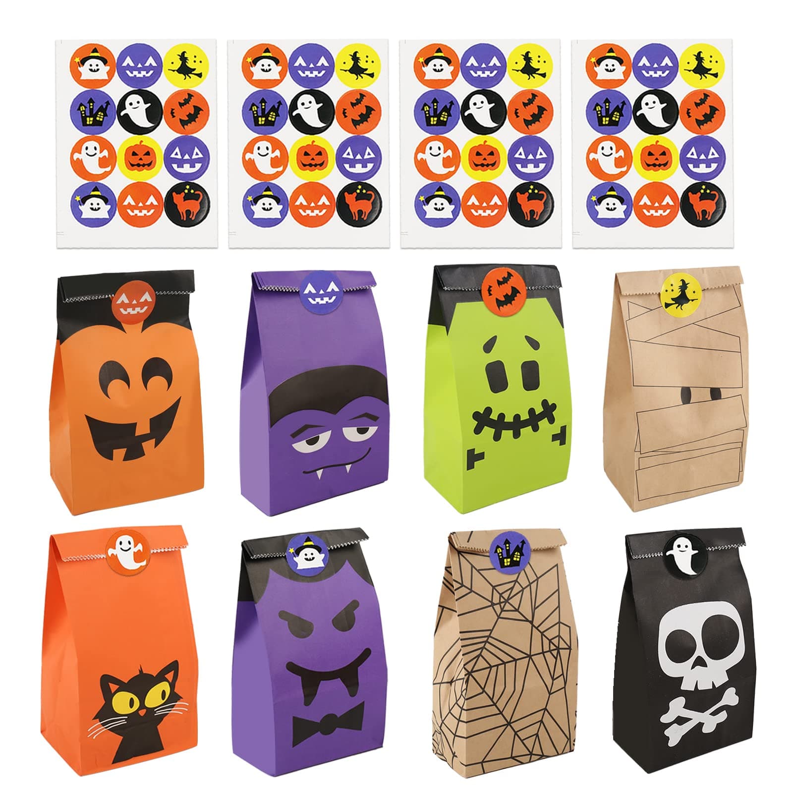 Rulyyo Halloween Trick or Treat Goody Gags Gift Bags, 8 Design, 40 PCS Halloween Treat Bags Party Favor Candy Bags